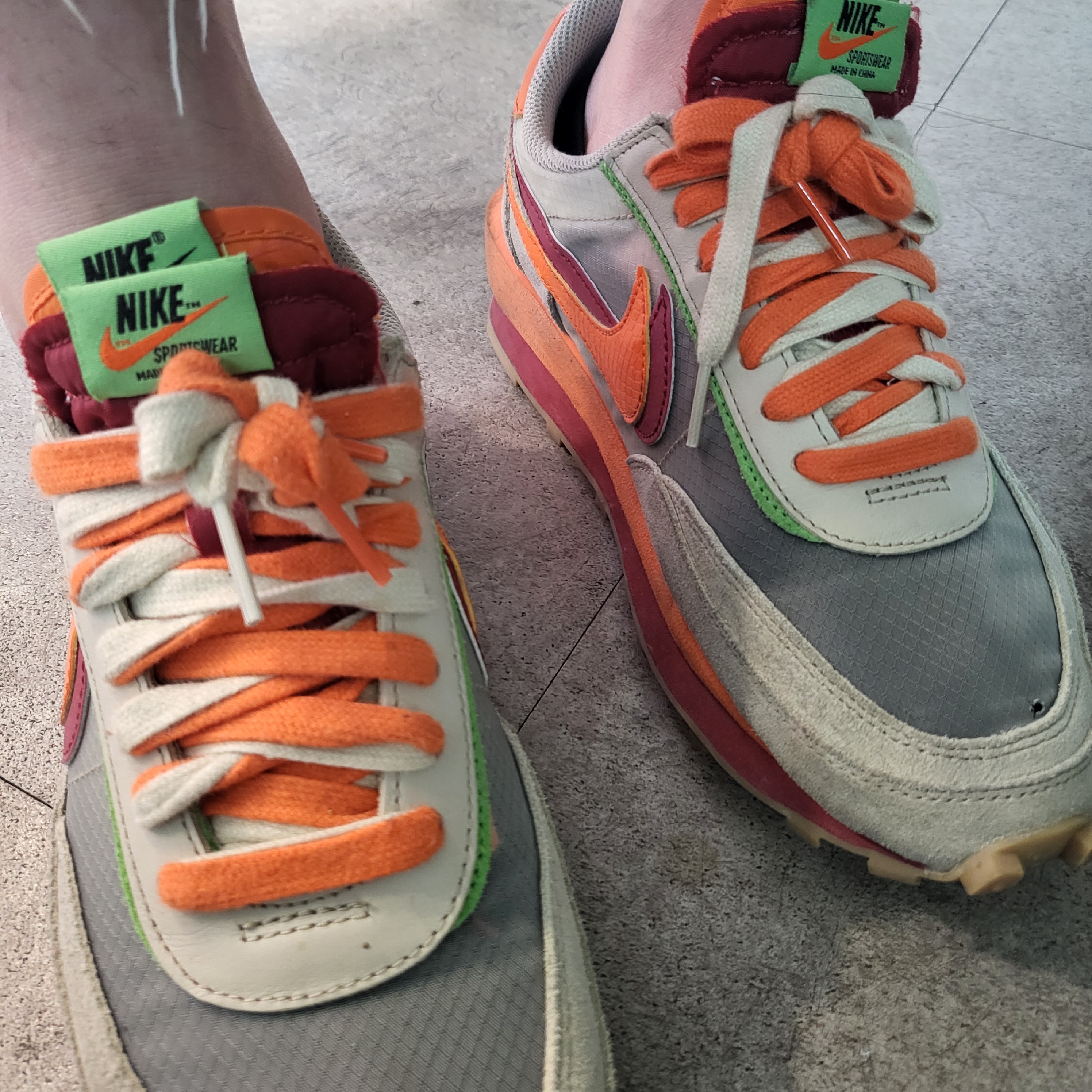 Nike x Sacai x Clot LDWaffle Orange Blaze 착용 스타일 - 2