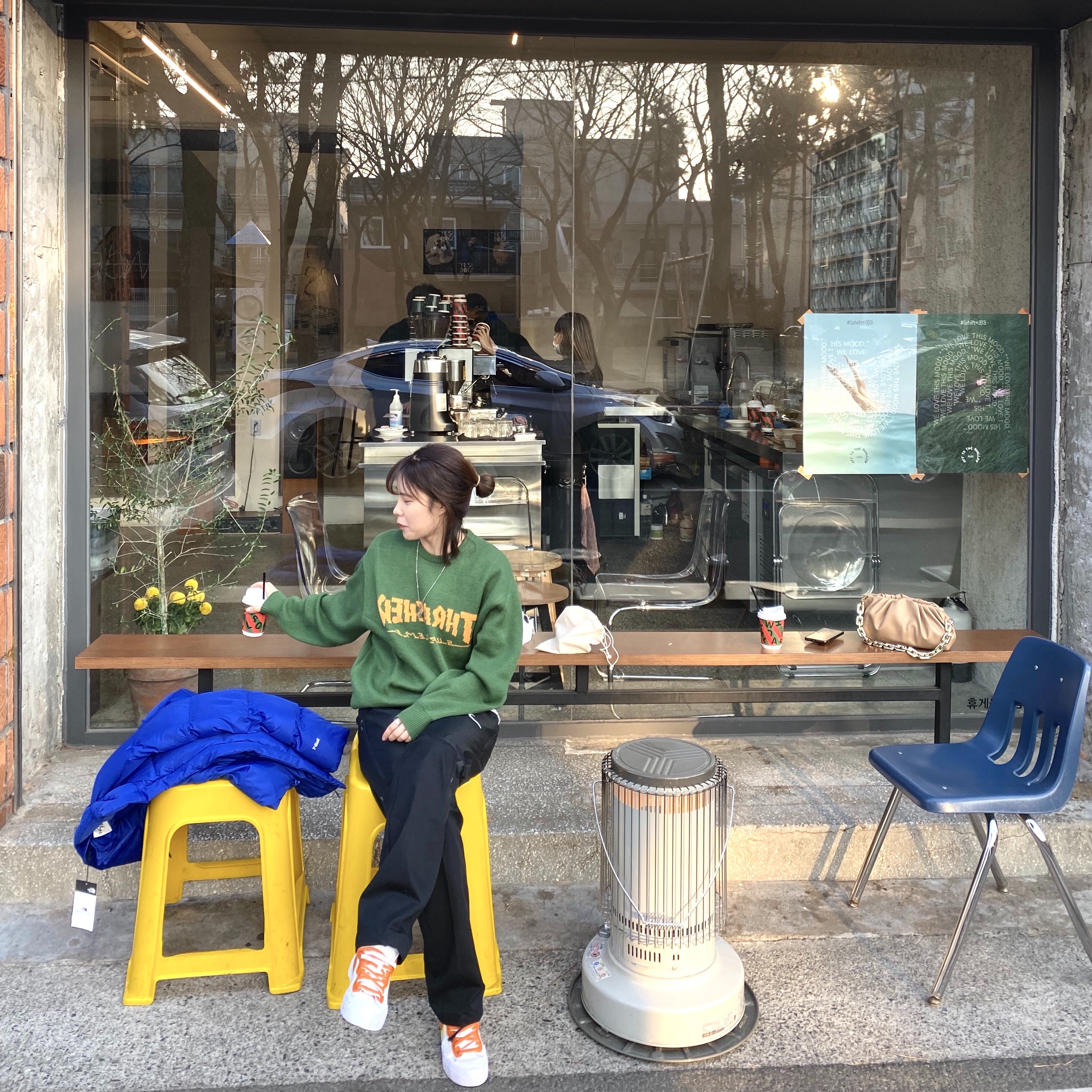 Supreme x Thrasher Sweater Green - 21FW, Nike x Off-White NRG Pants Black 착용 스타일