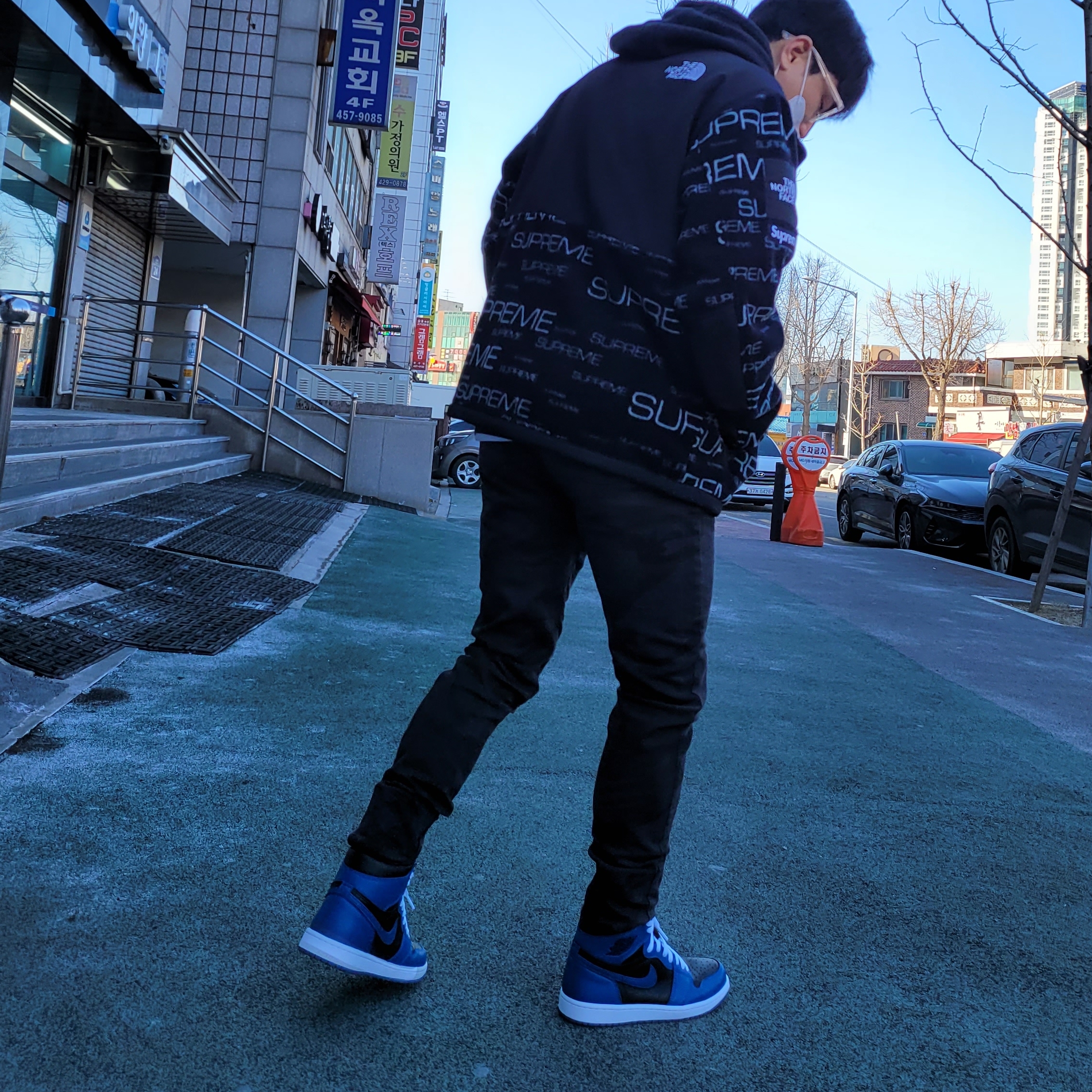 Supreme x The North Face Steep Tech Fleece Jacket Black - 21FW, Jordan 1 Retro High OG Dark Marina Blue 착용 스타일