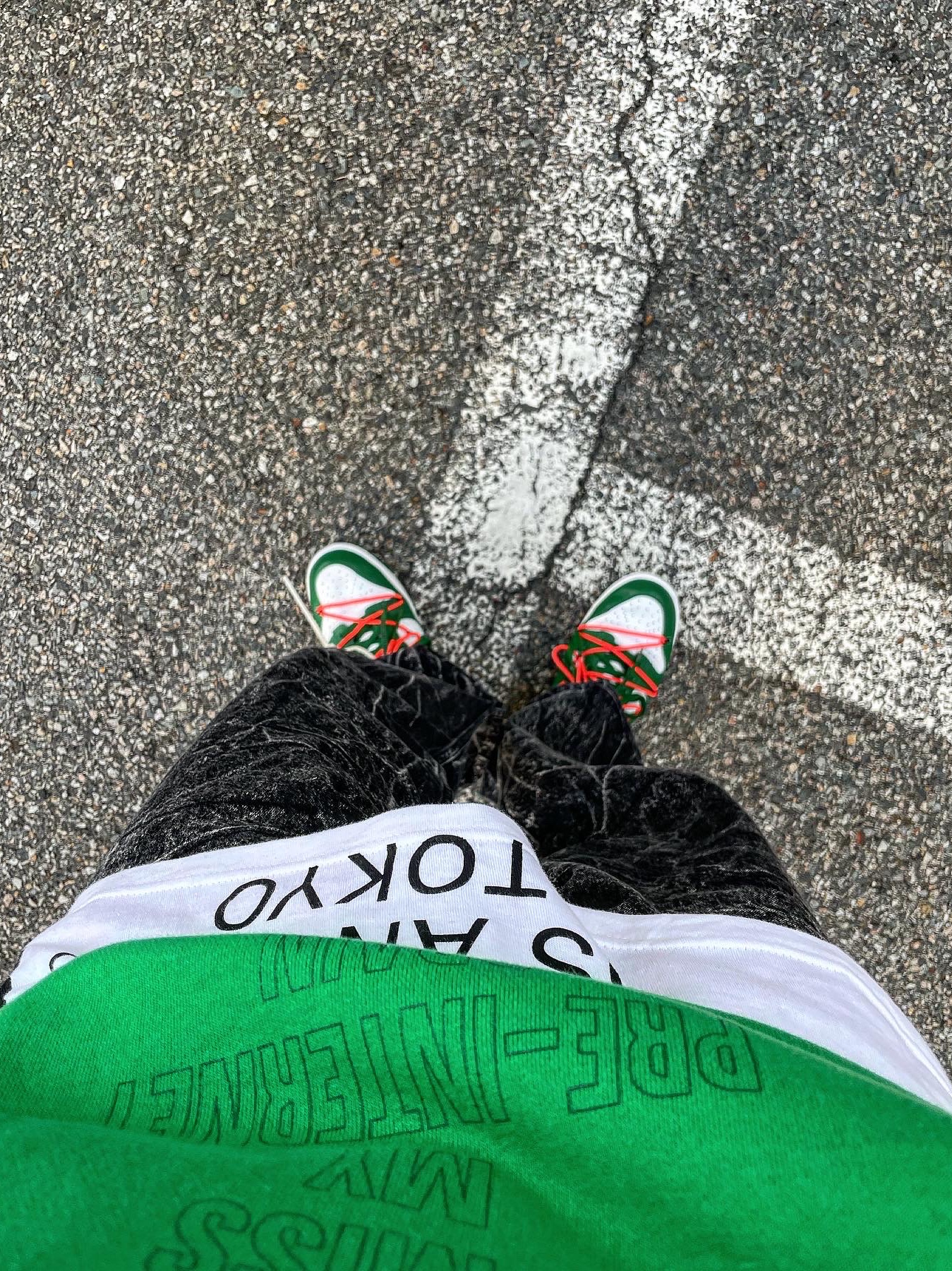 Nike x Off-White Dunk Low Pine Green, Stussy x Takahiromiyashita The Soloist 40 WT T-Shirt 착용 스타일 - 4