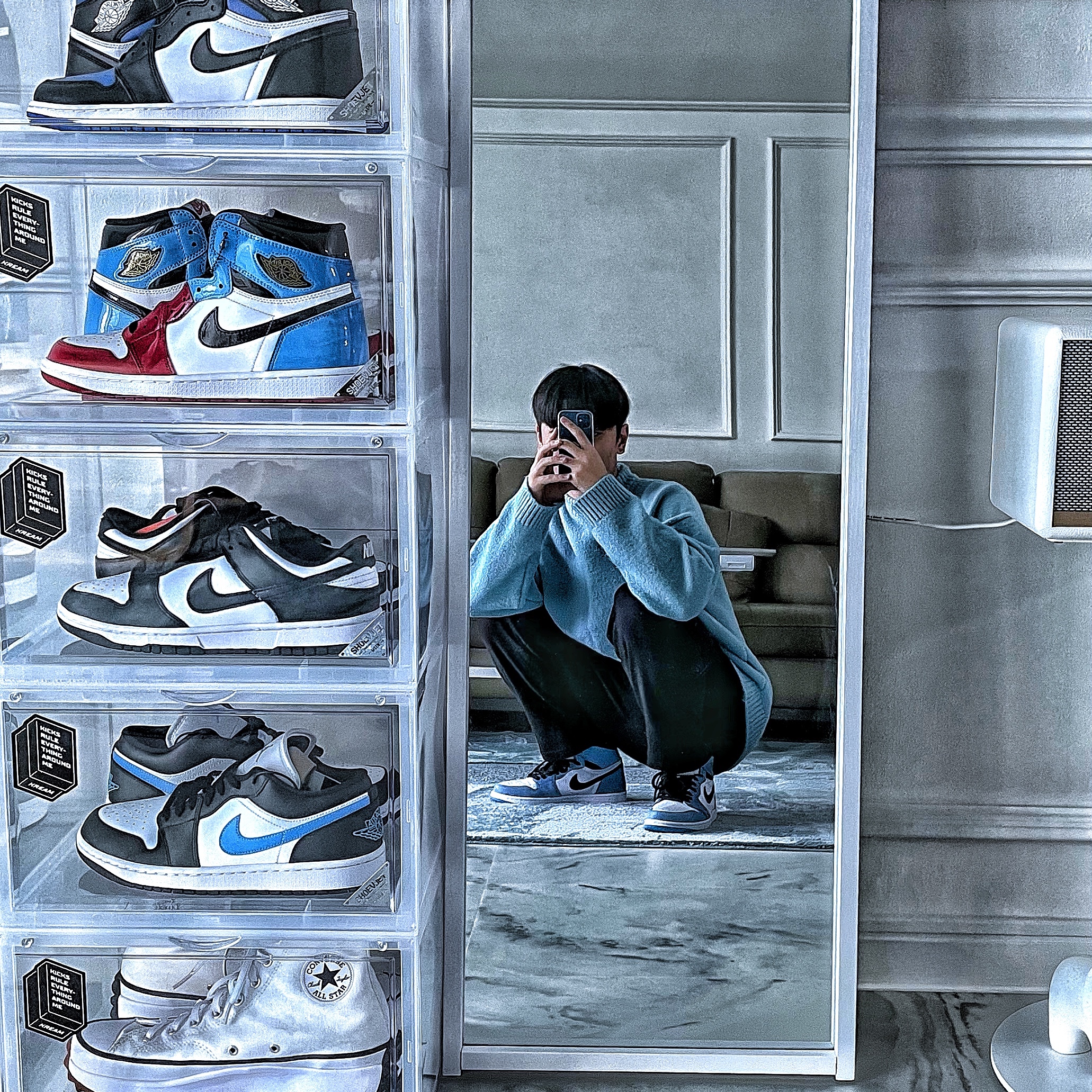 (W) Jordan 1 Low Black University Blue, Jordan 1 Retro High OG University Blue 착용 스타일