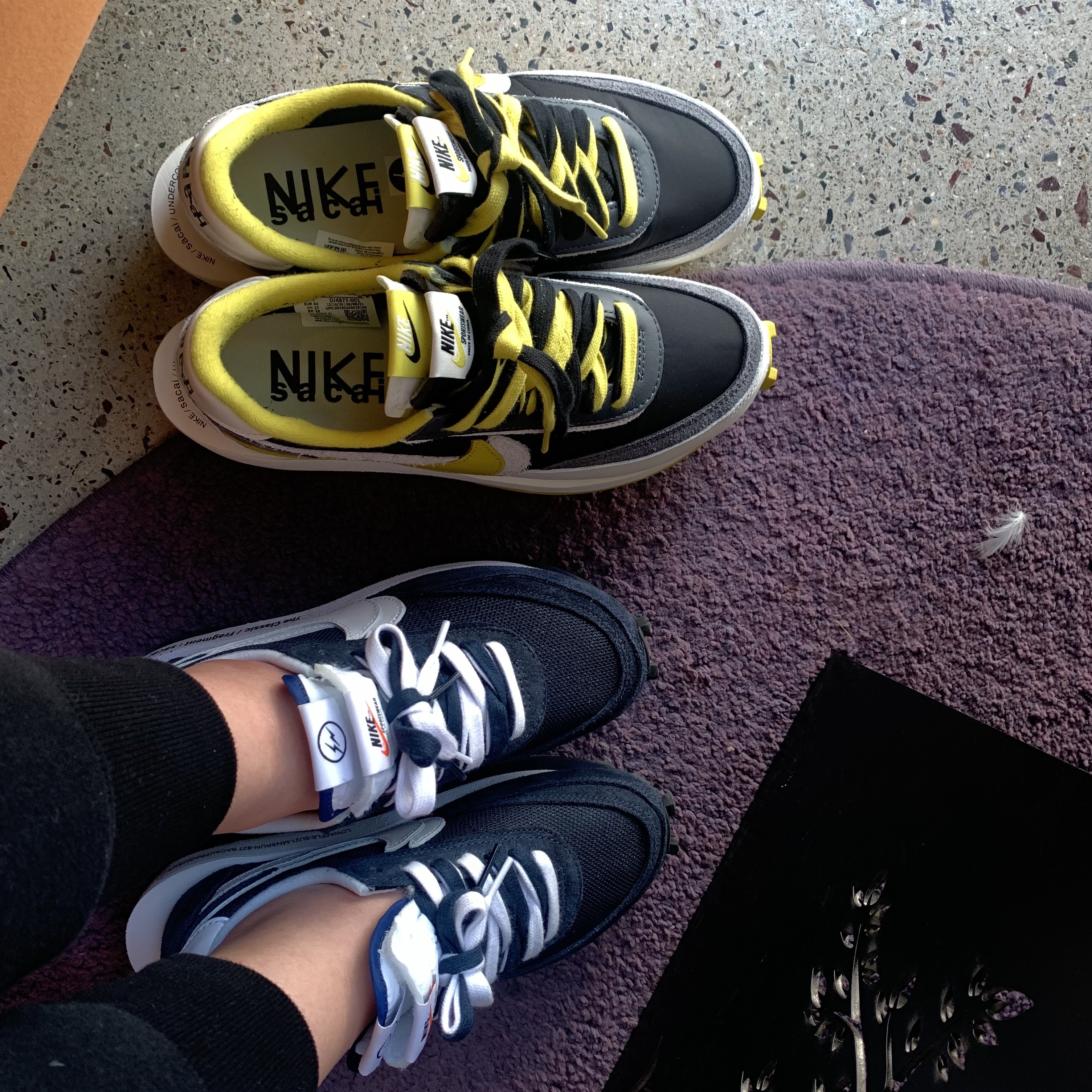 Nike x Sacai x Undercover LDWaffle Black Bright Citron, Nike x Sacai x Fragment LDWaffle Blackened Blue 착용 스타일 - 1