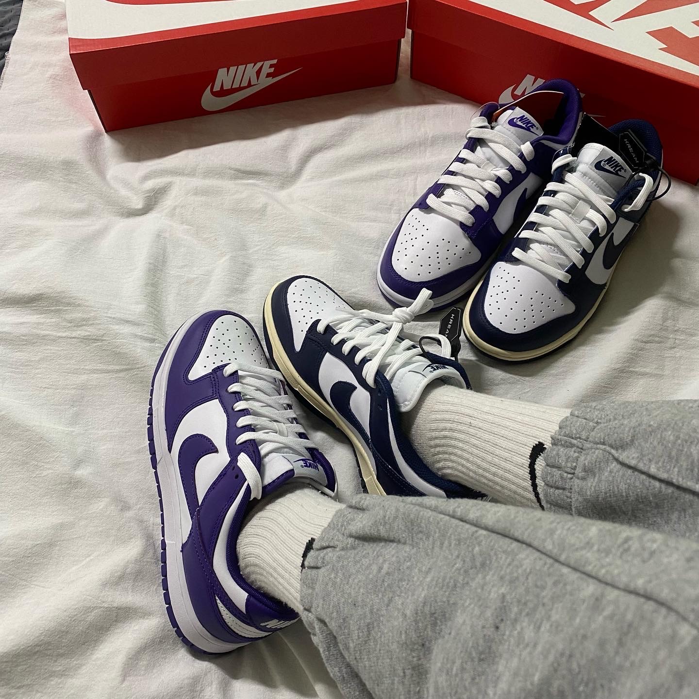 (W) Nike Dunk Low Vintage Midnight Navy, Nike Dunk Low Retro Championship Court Purple 착용 스타일 - 2