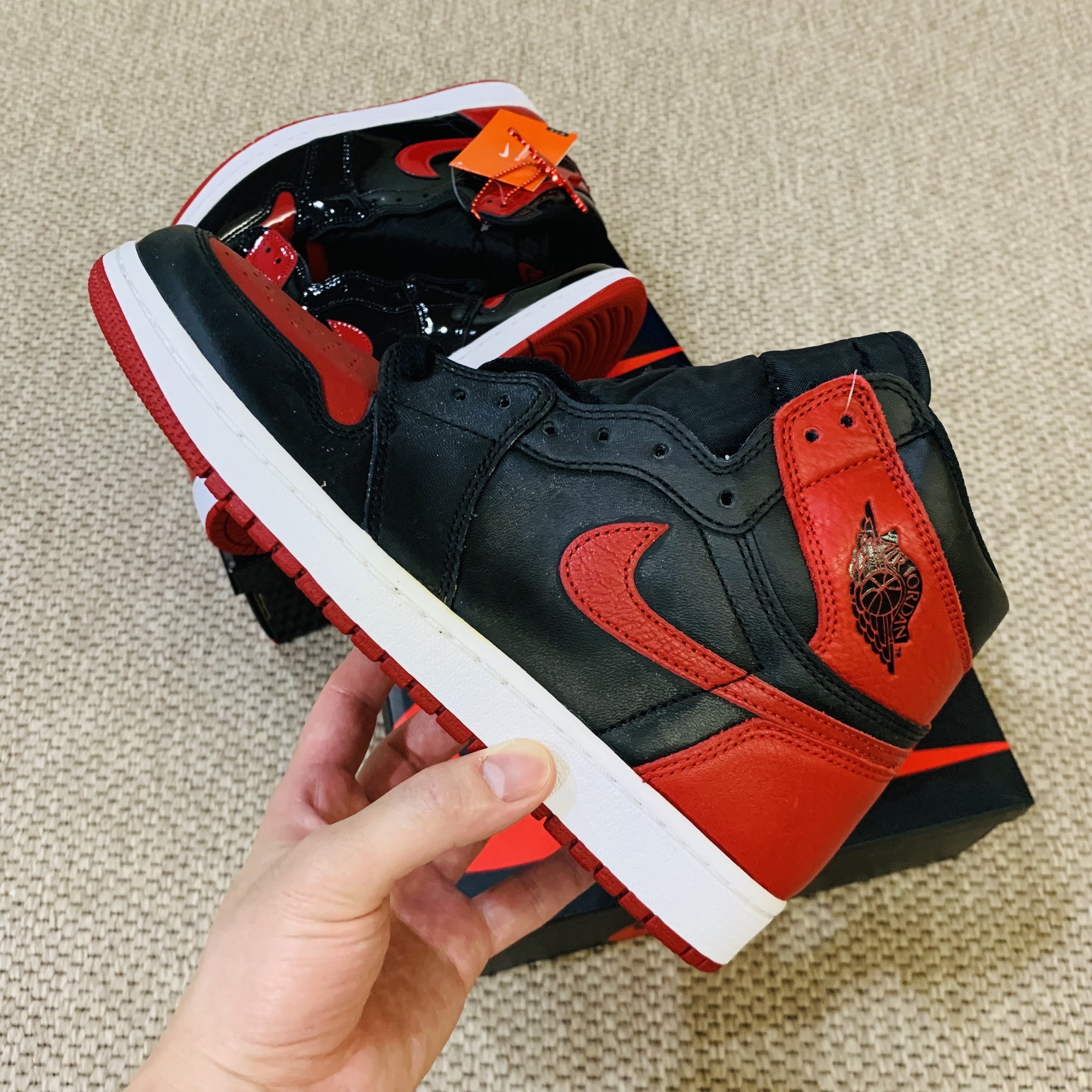 Jordan 1 Retro High OG Patent Bred, Jordan 1 Retro High OG Bred Banned 2016 착용 스타일 - 4