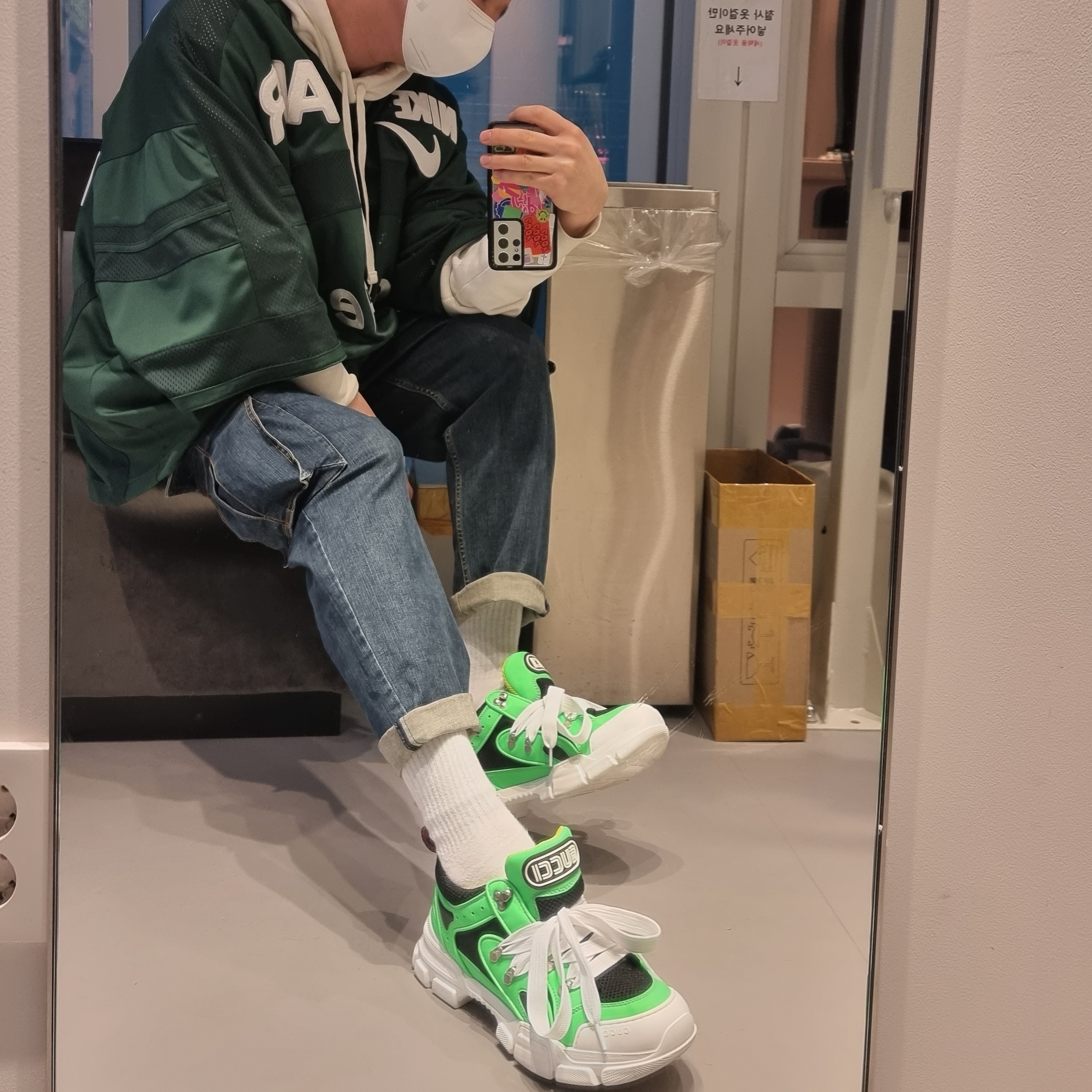 Nike x Cactus Plant Flea Market S/S Jersey Green - US/EU, Gucci Flashtrek Sneakers Green Blue 착용 스타일 - 1