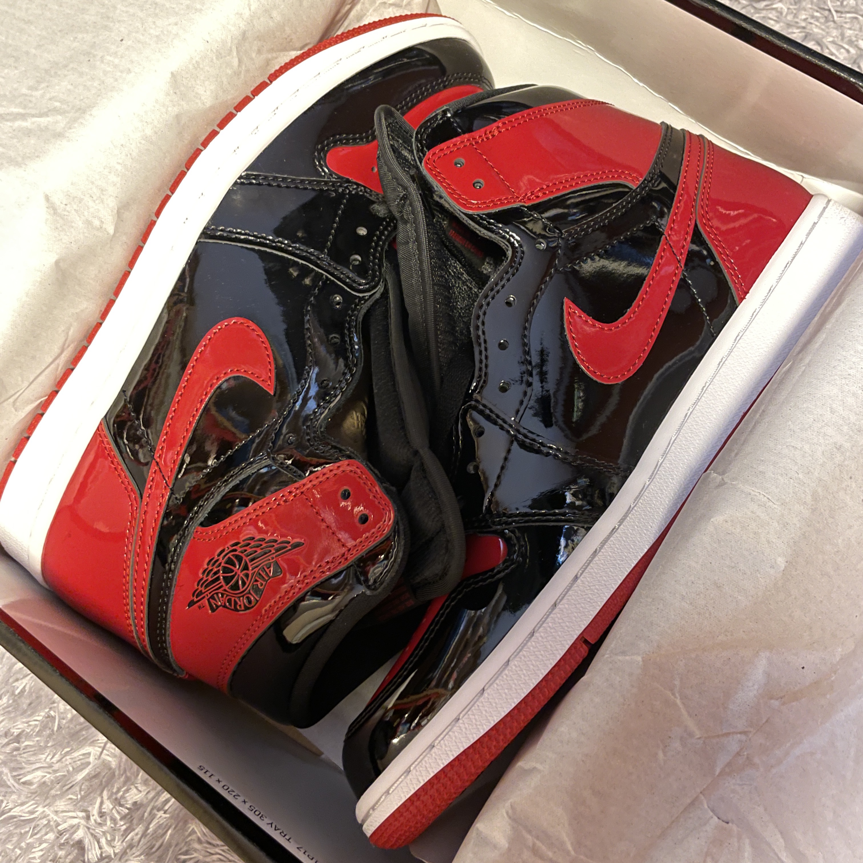 (GS) Jordan 1 Retro High OG Patent Bred, Jordan 1 Retro High OG Patent Bred 착용 스타일