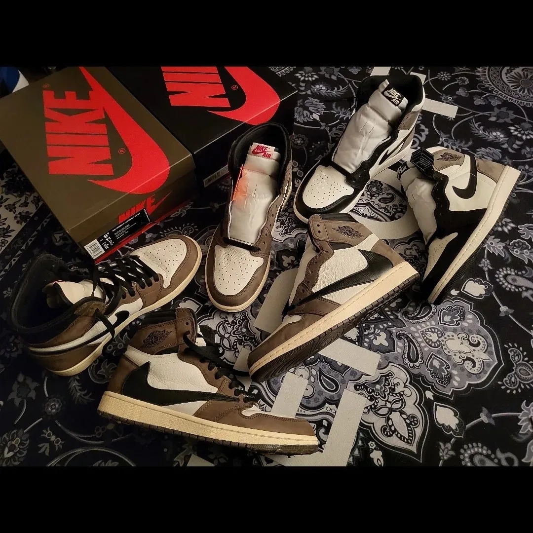 Jordan 1 x Travis Scott Retro High OG SP Mocha, Jordan 1 Retro High OG Black Mocha 착용 스타일 - 1