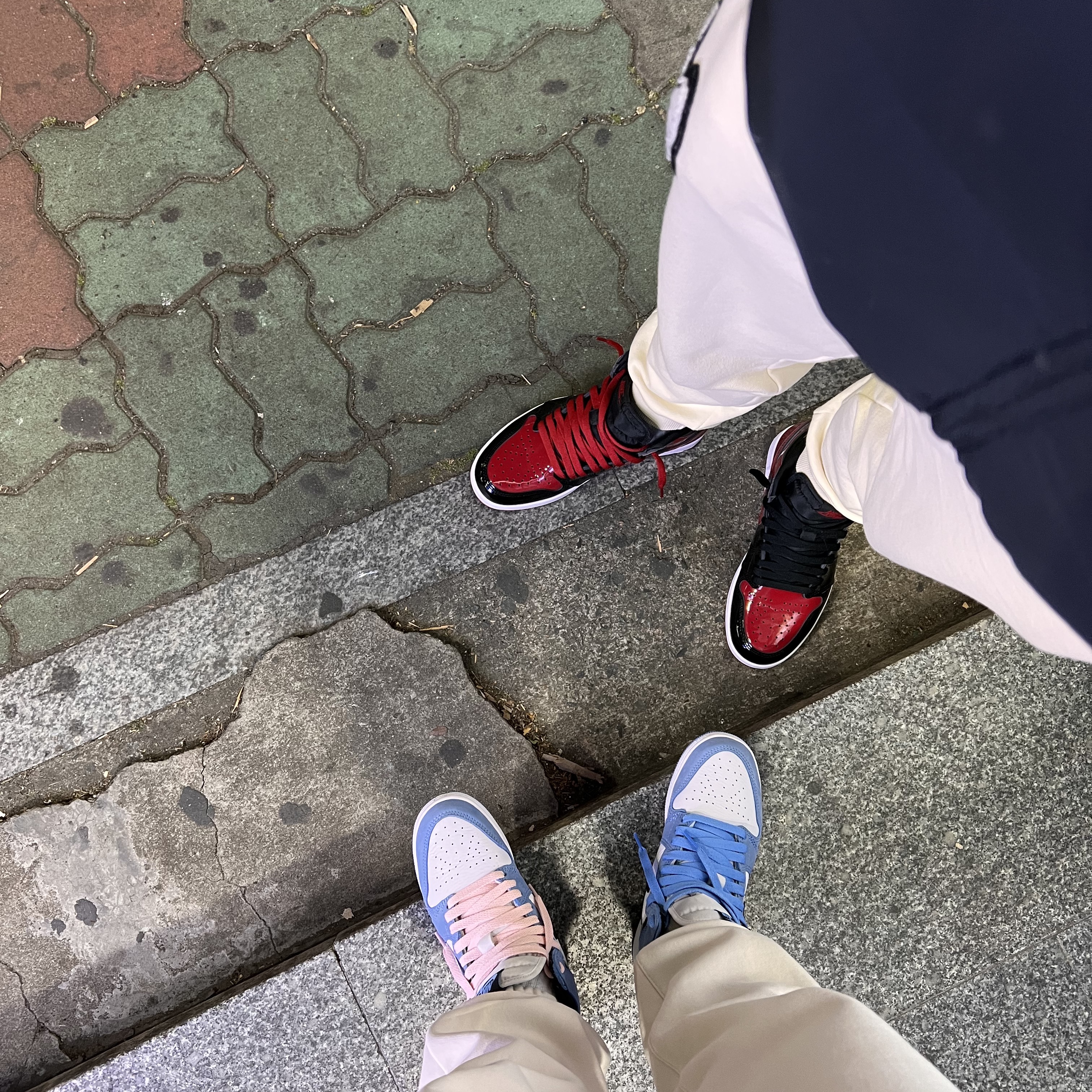(GS) Jordan 1 Retro High OG University Blue, Jordan 1 Retro High OG Patent Bred 착용 스타일