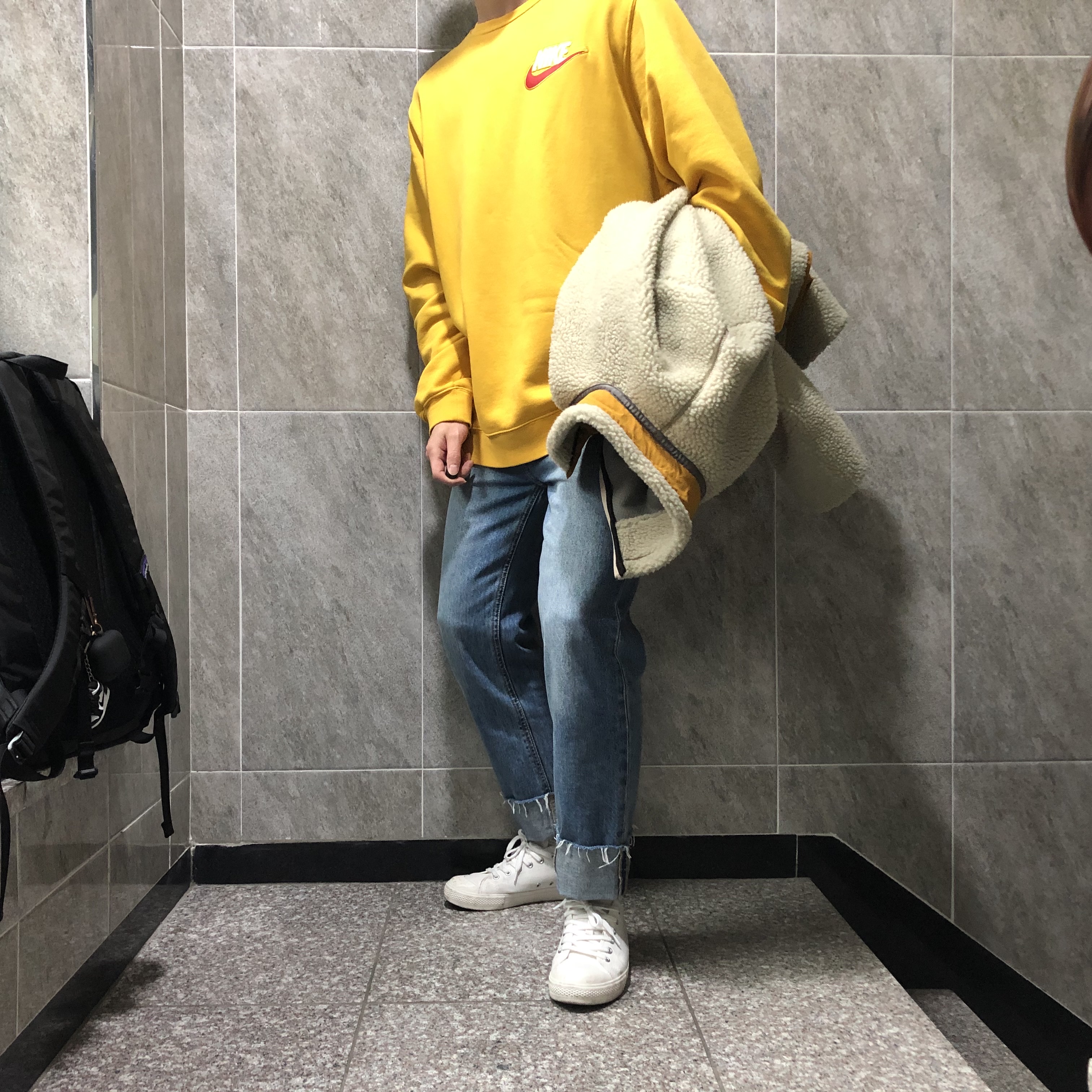 Supreme x Nike Crewneck Mustard - 18FW 착용 스타일