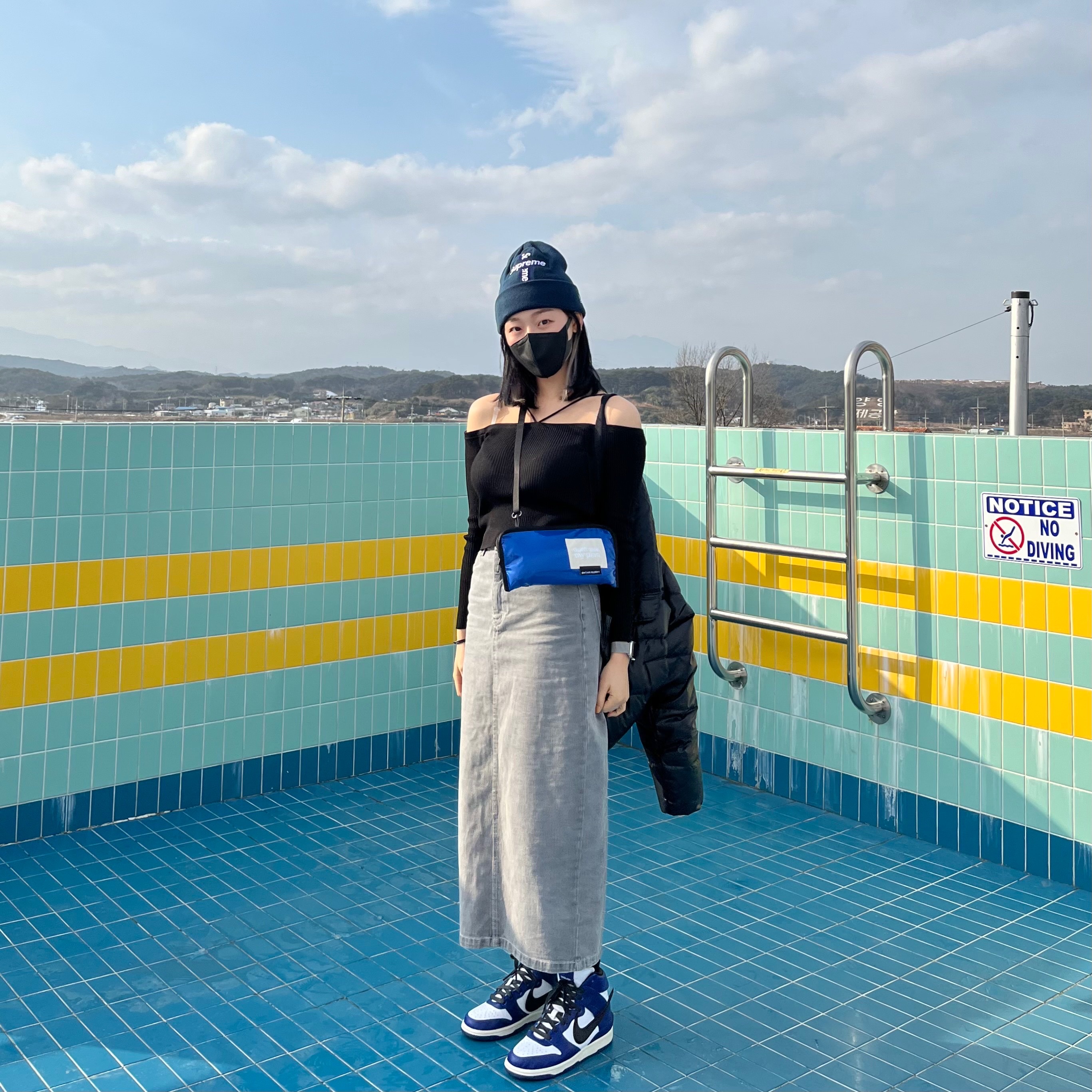 Nike x Ambush Dunk High Deep Royal Blue, Supreme New Era Cross Box Logo Beanie Navy - 20FW 착용 스타일 - 2