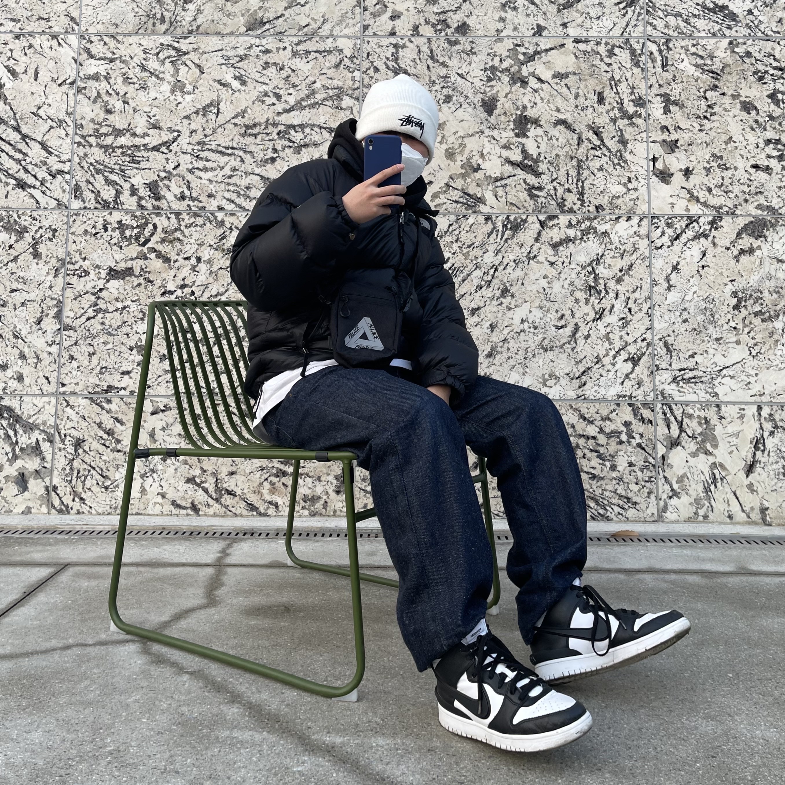 Palace Cordura Double Diamond Shot Bag Black - 21FW, Nike x Ambush Dunk High Black 착용 스타일 - 1