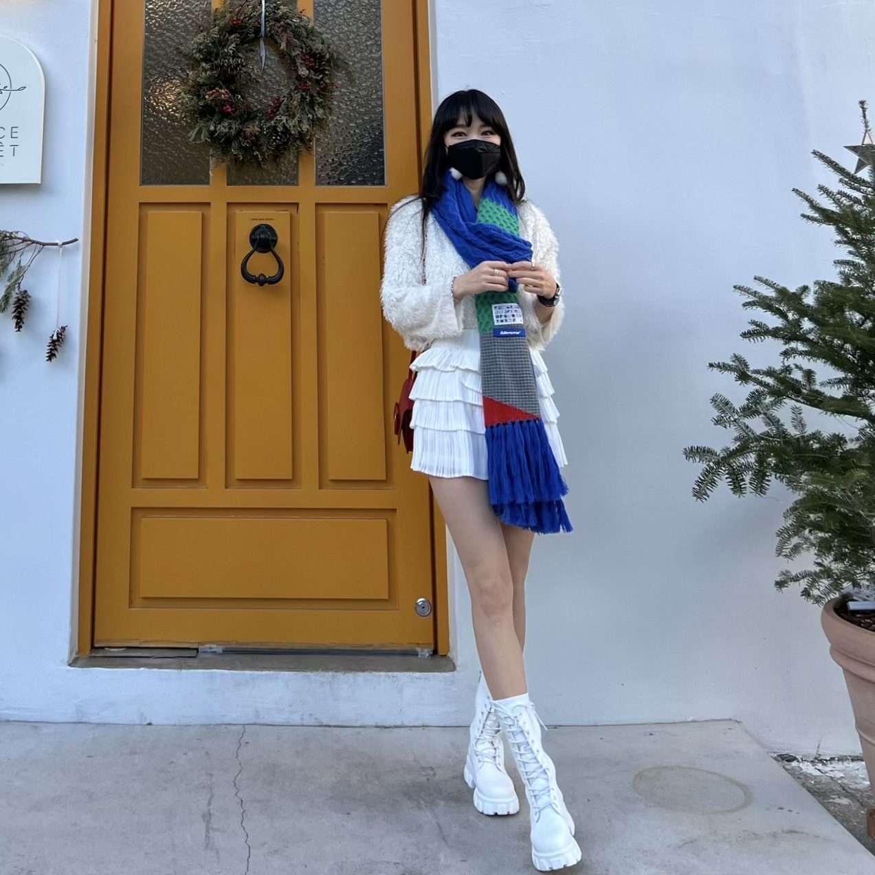 Ader Error x Zara Scarf Blue 착용 스타일 - 1
