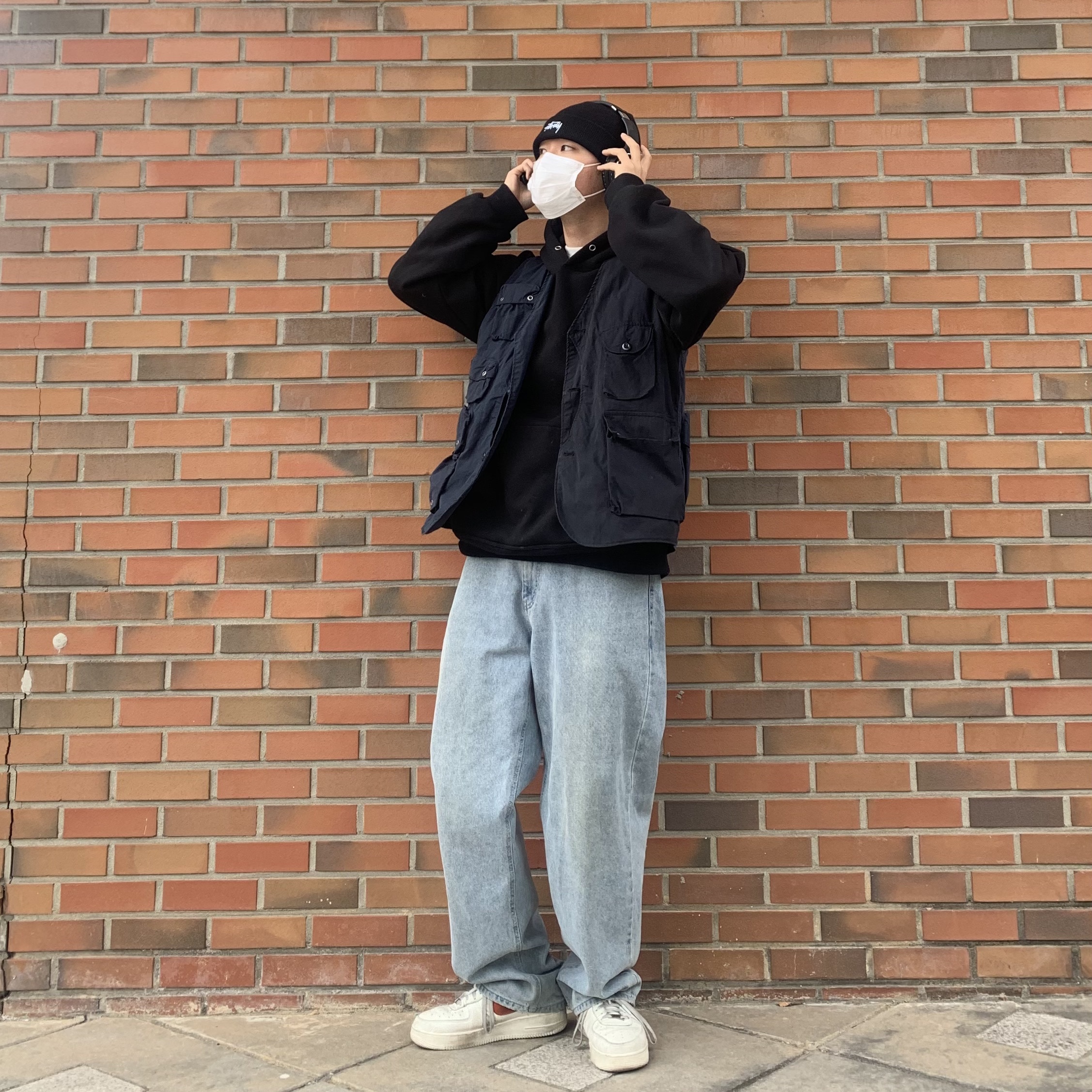 Nike Air Force 1 '07 Craft Mantra Orange, Stussy Basic Cuff Beanie Black 착용 스타일