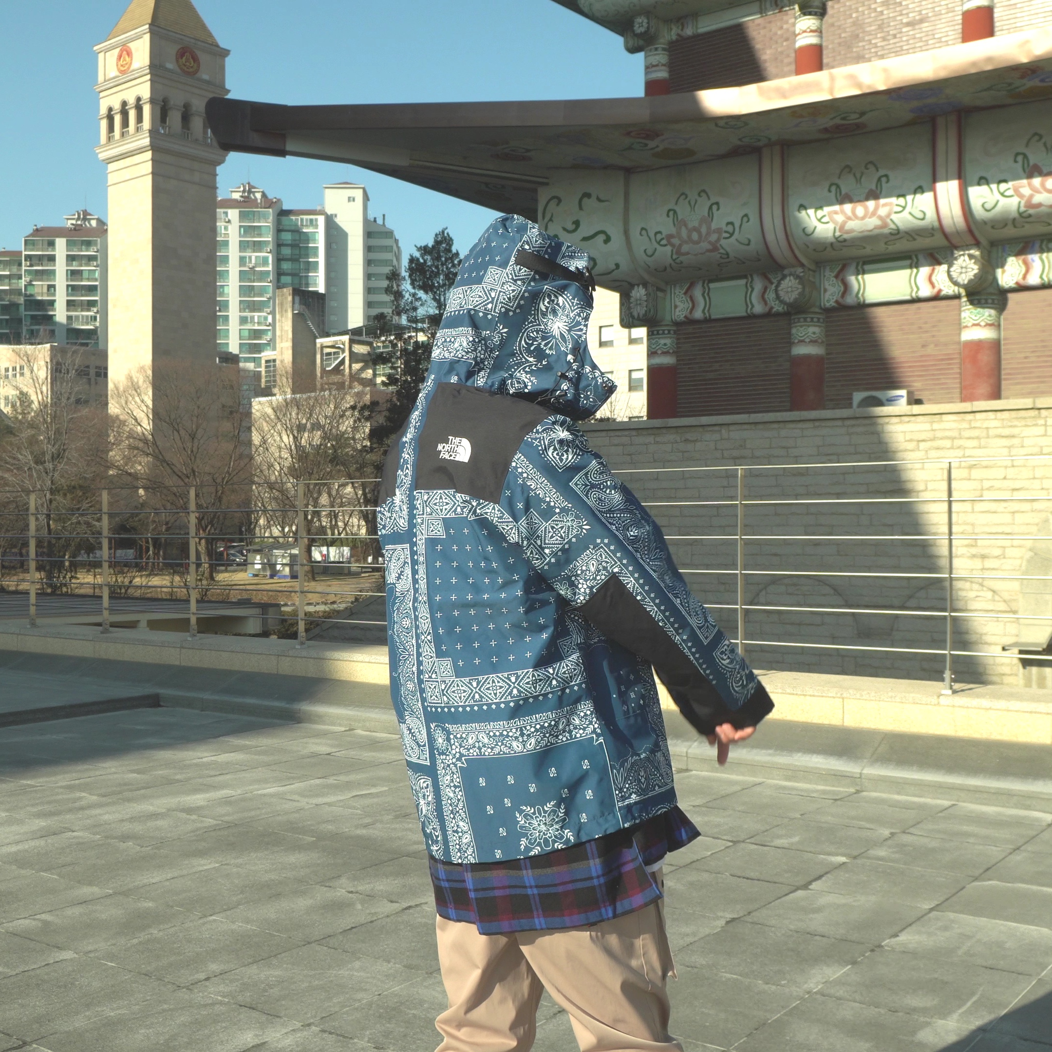The North Face Novelty GTX Mountain Jacket Peacock Blue 착용 스타일 - 2