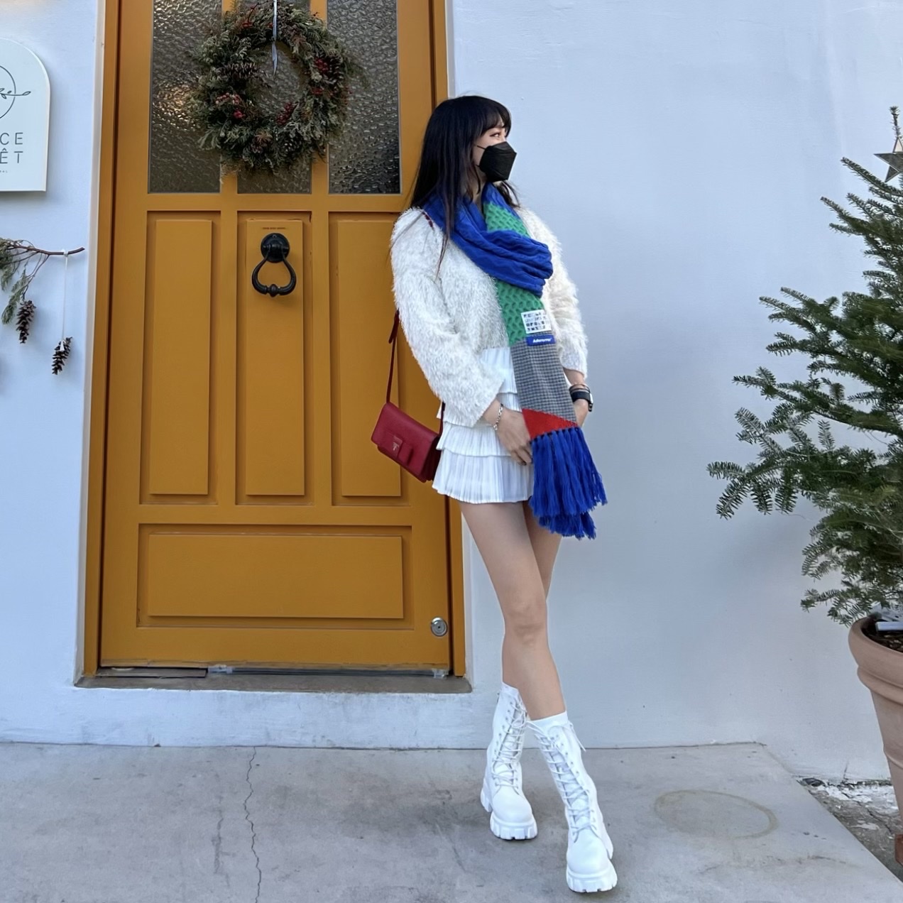 Ader Error x Zara Scarf Blue 착용 스타일 - 2