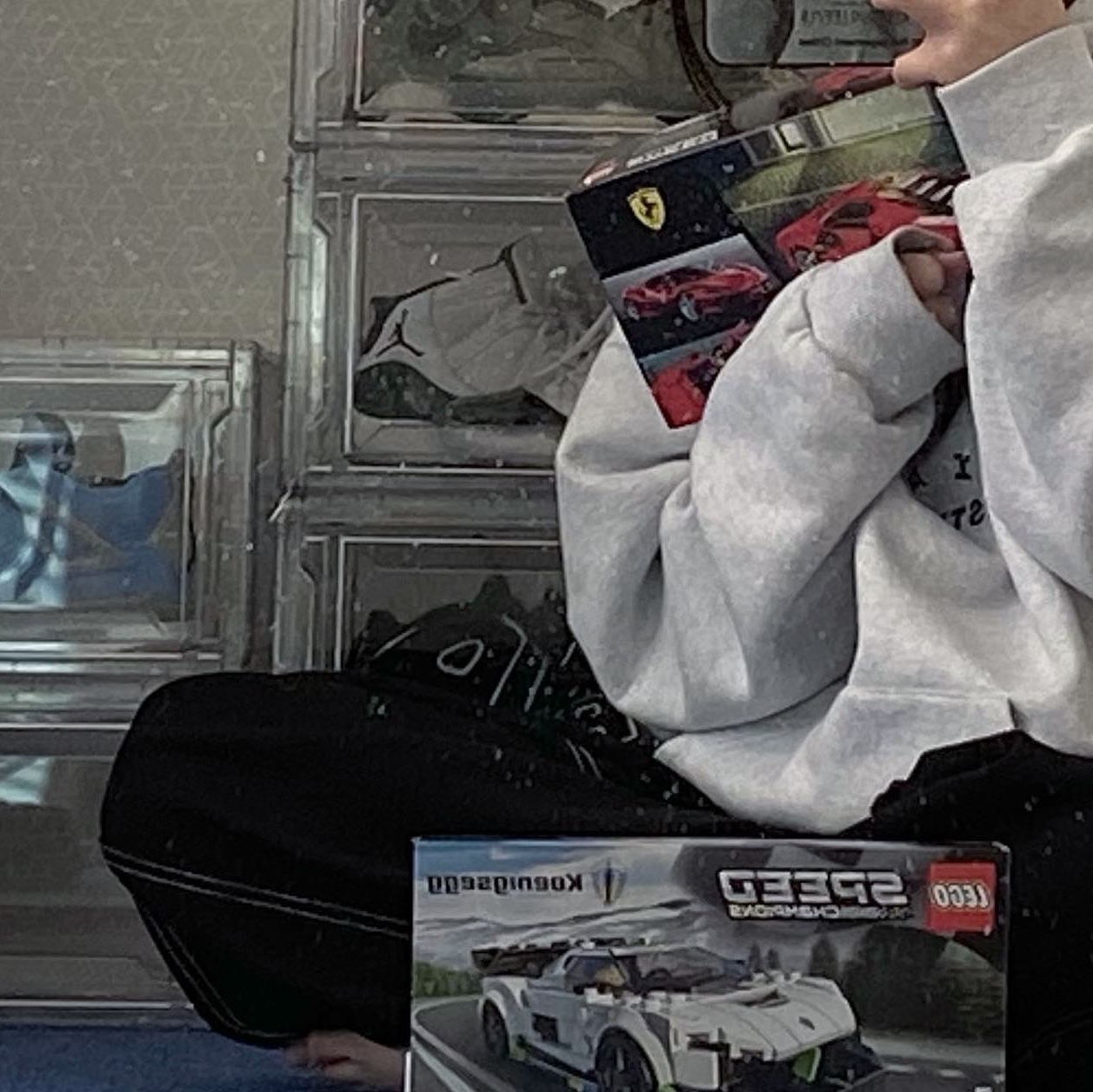 IAB Studio Half Zip Pullover Light Gray, Jordan 4 Retro University Blue 착용 스타일 - 3