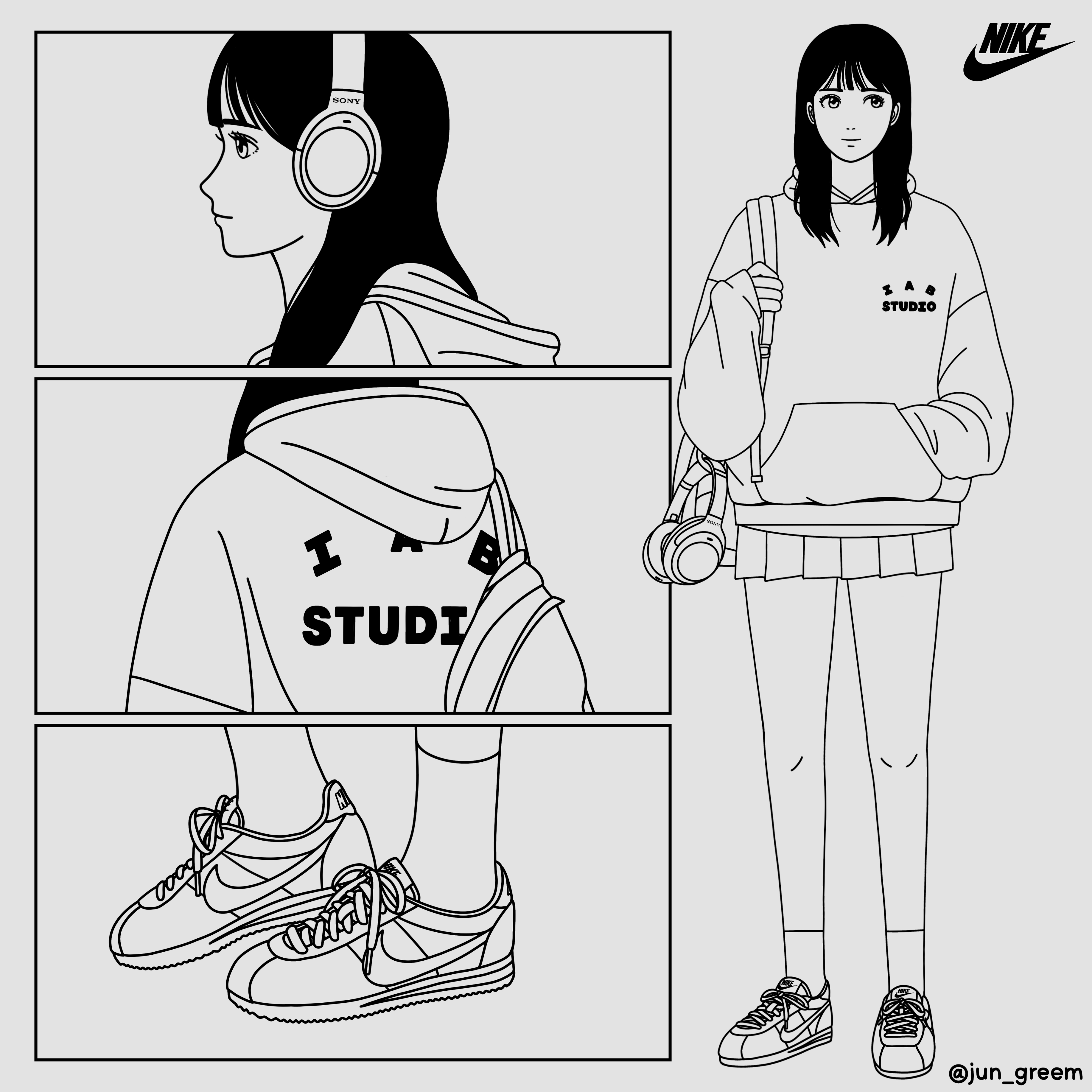 IAB Studio Hoodie Oatmeal Gray - 21SS 착용 스타일 - 2