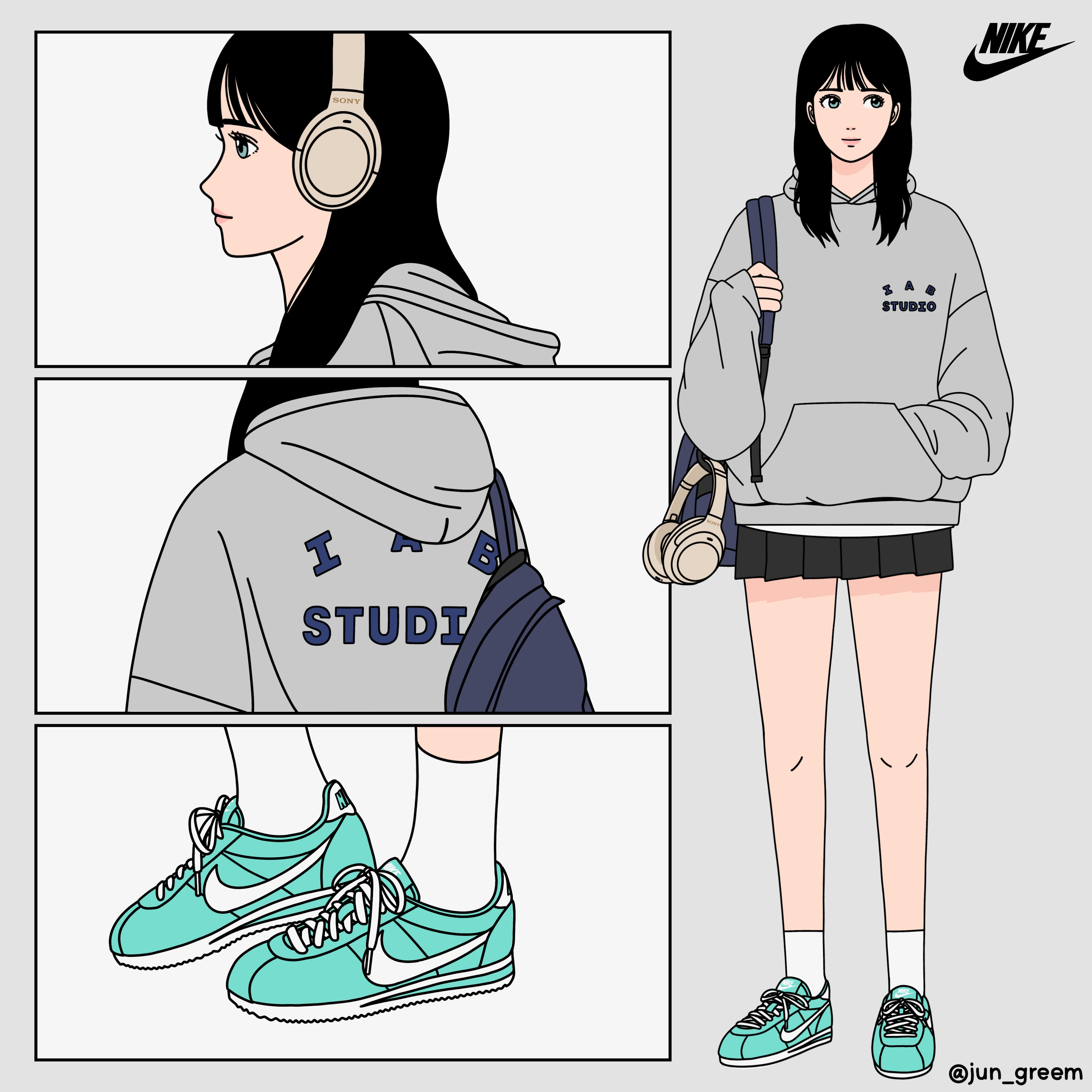 IAB Studio Hoodie Oatmeal Gray - 21SS 착용 스타일 - 1