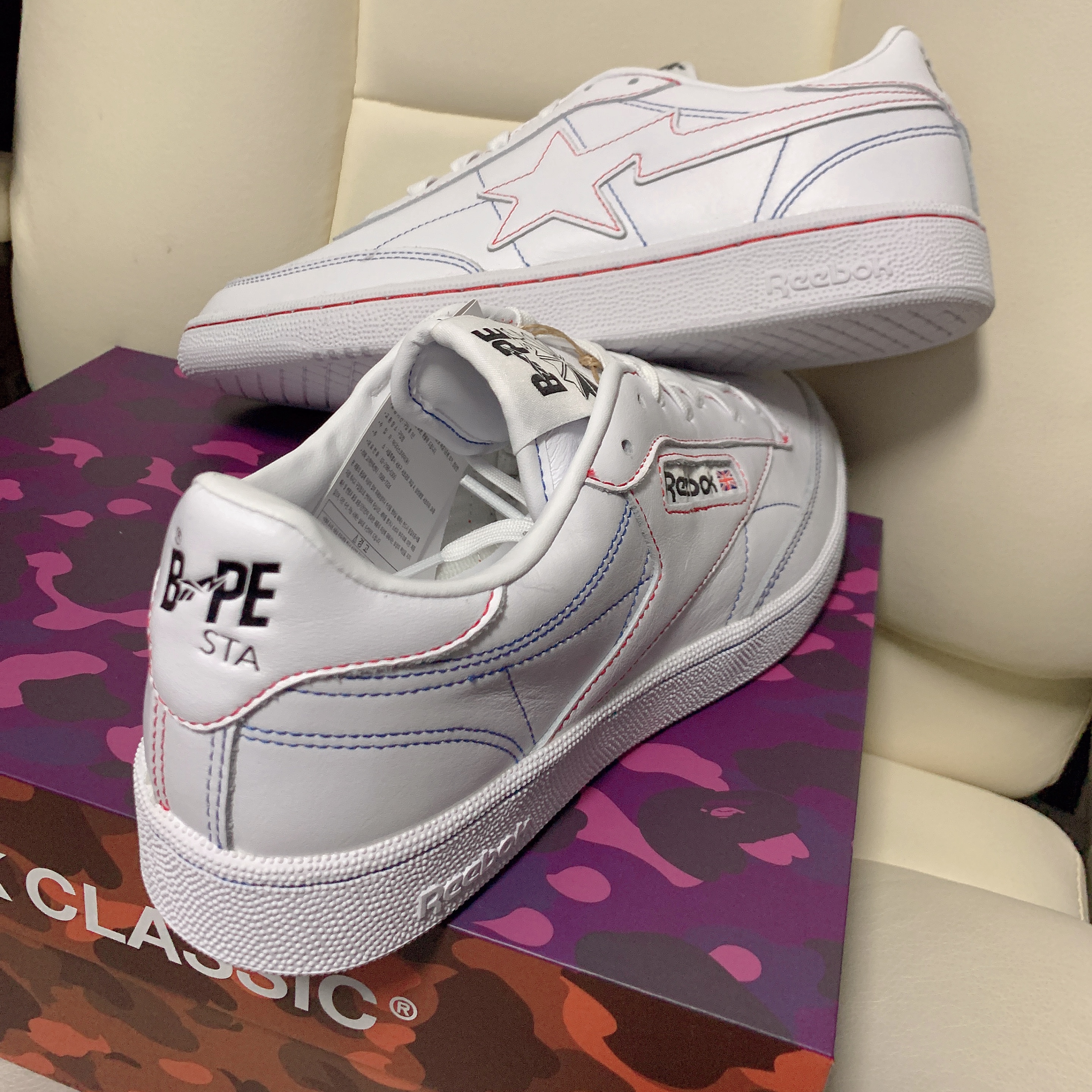 Reebok x BAPE Club C 85 White Contrast Stitch 착용 스타일 - 4