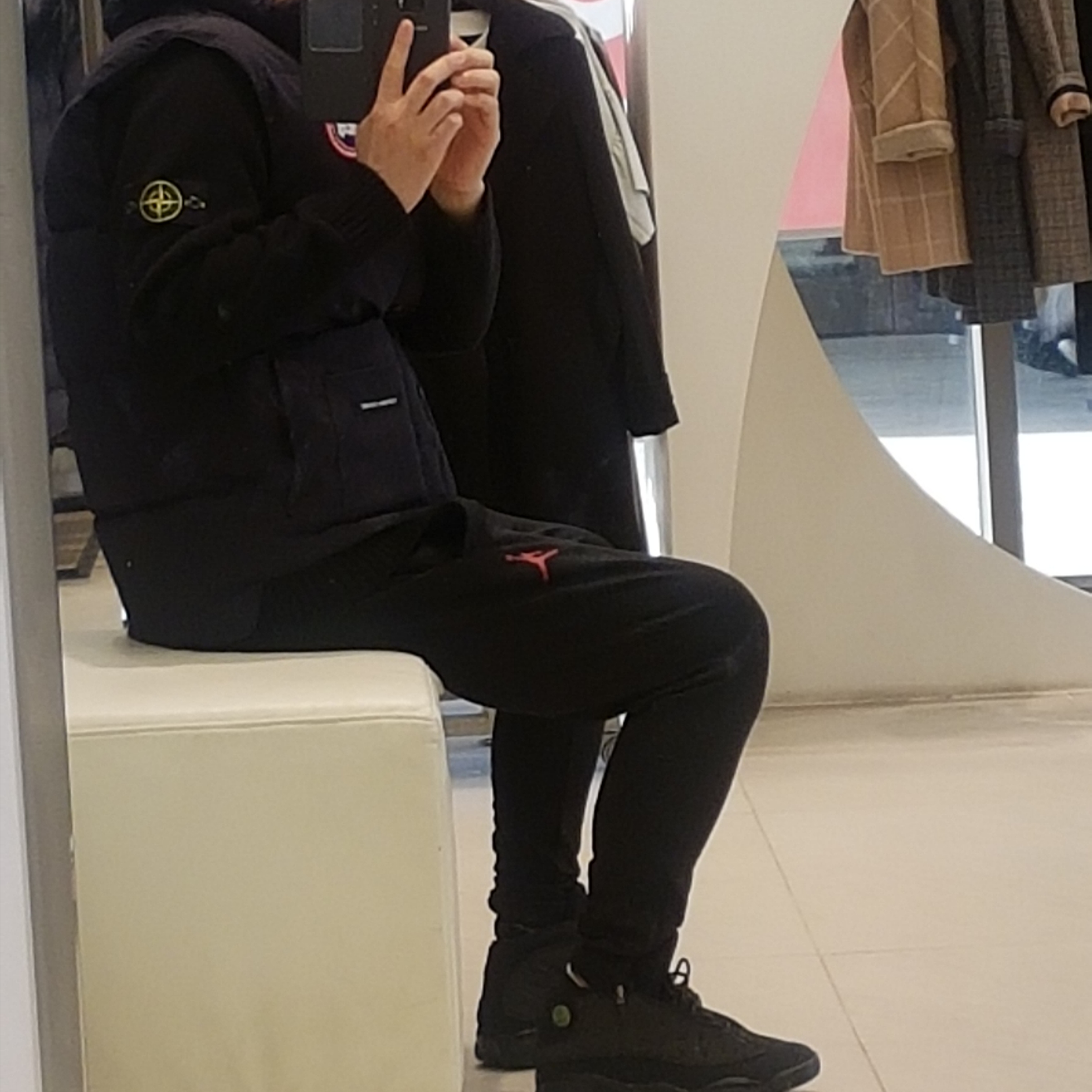 Jordan 13 Retro Black Cat, Stone Island 114WN T.CO+OLD Overshirt Black - 22SS 착용 스타일