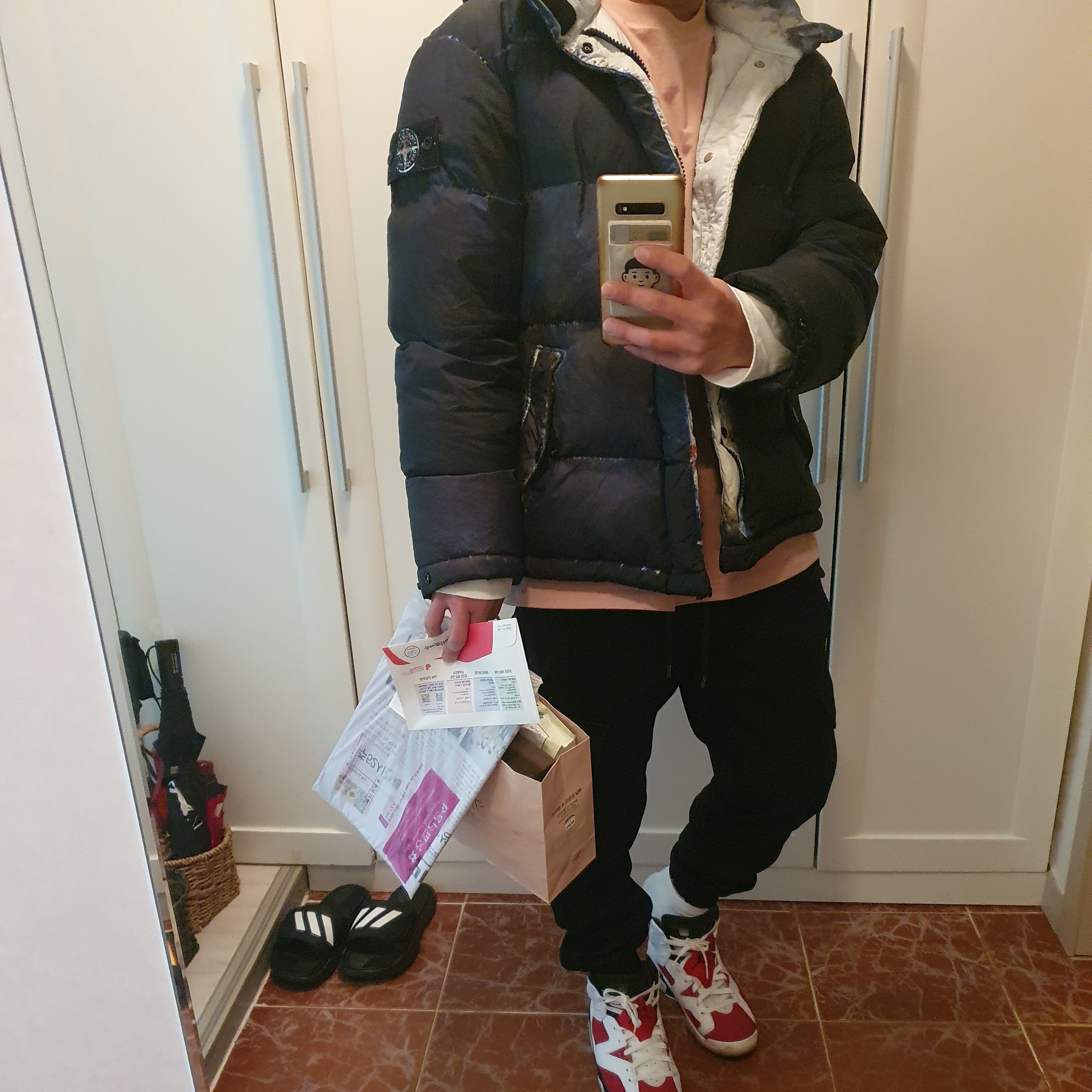 Supreme x Stone Island Painted Camo Crinkle Down Jacket Dark Teal - 20FW 착용 스타일 - 1