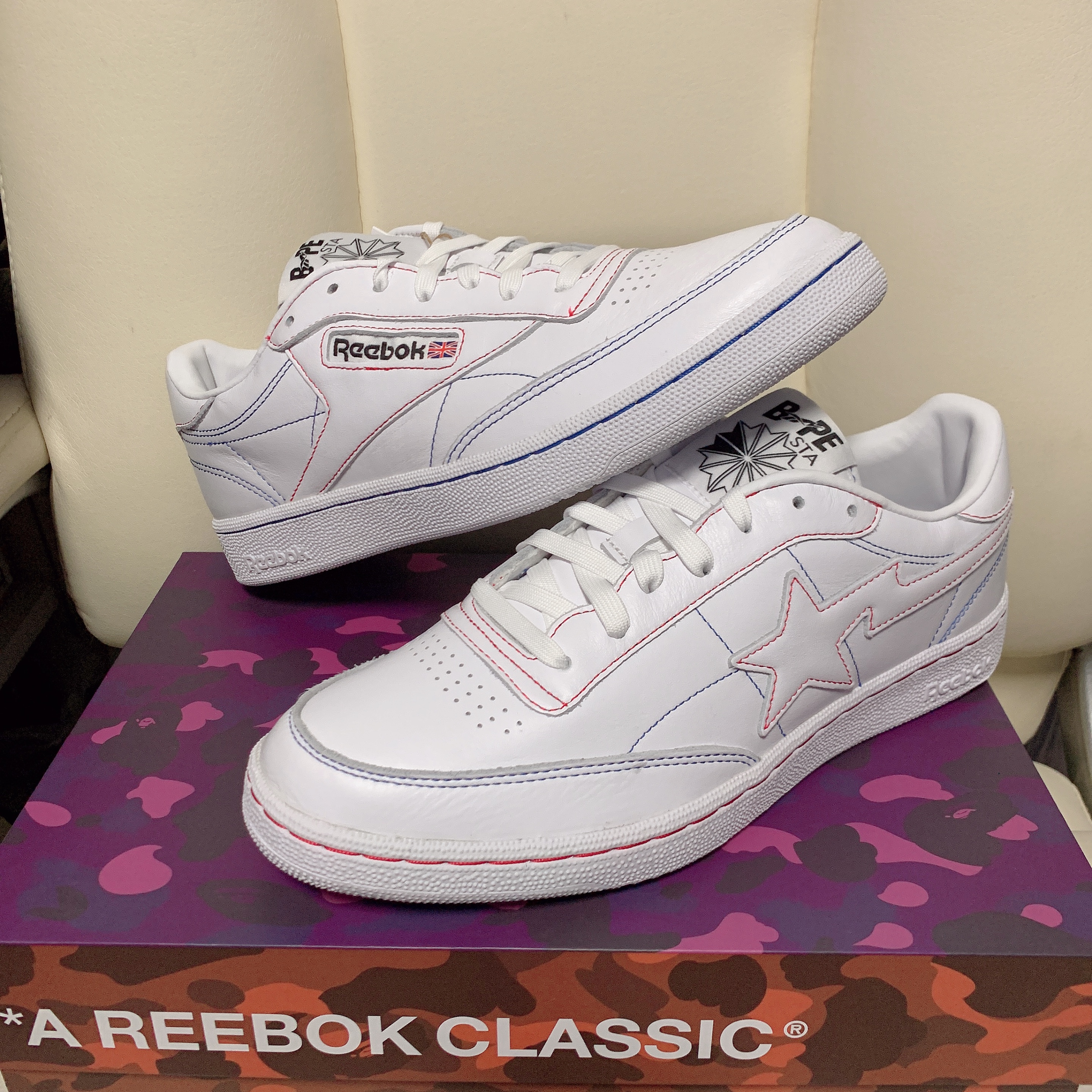 Reebok x BAPE Club C 85 White Contrast Stitch 착용 스타일 - 2