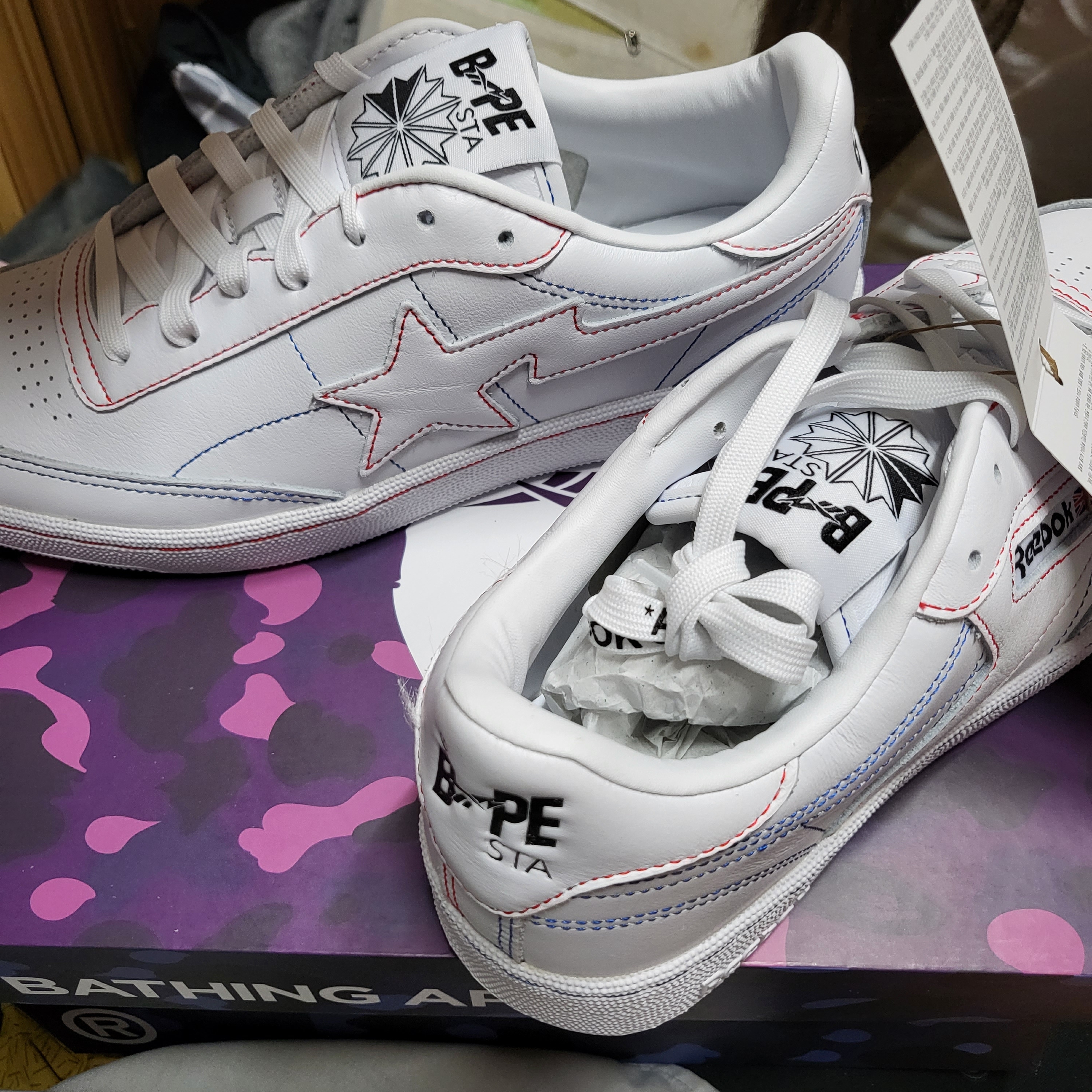 Reebok x BAPE Club C 85 White Contrast Stitch 착용 스타일