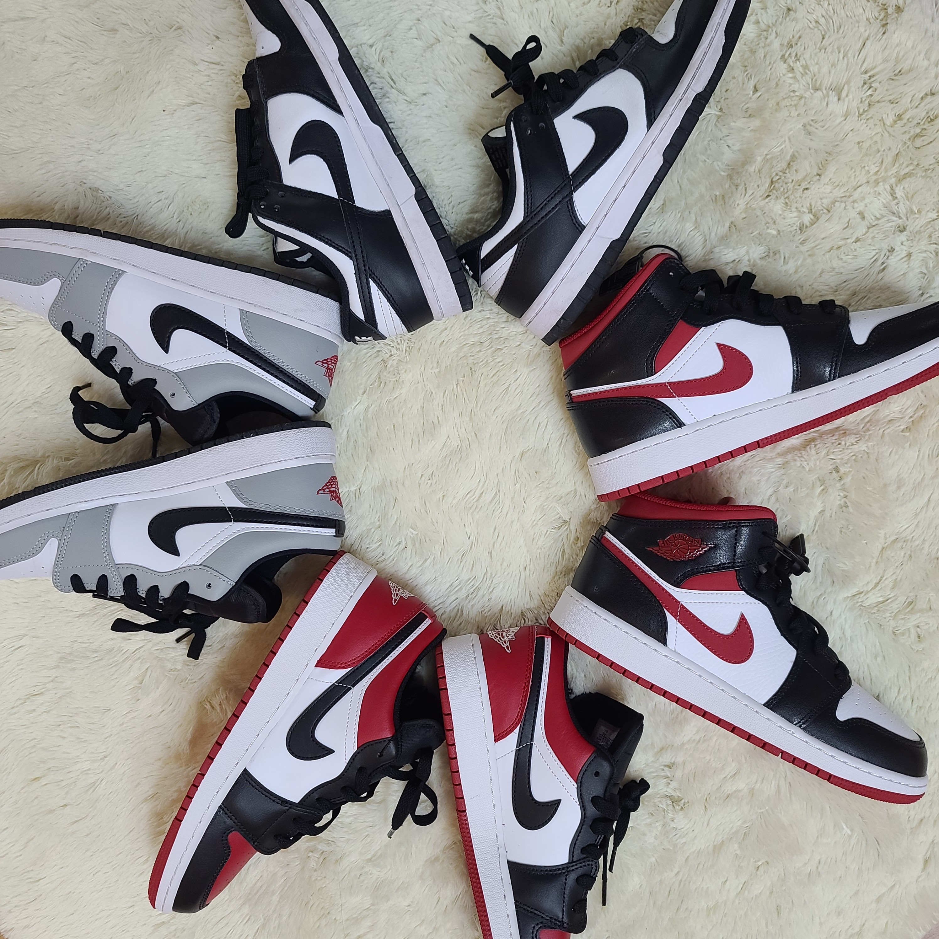 Jordan 1 Mid Gym Red Black White, (GS) Jordan 1 Low Bred Toe 착용 스타일 - 1