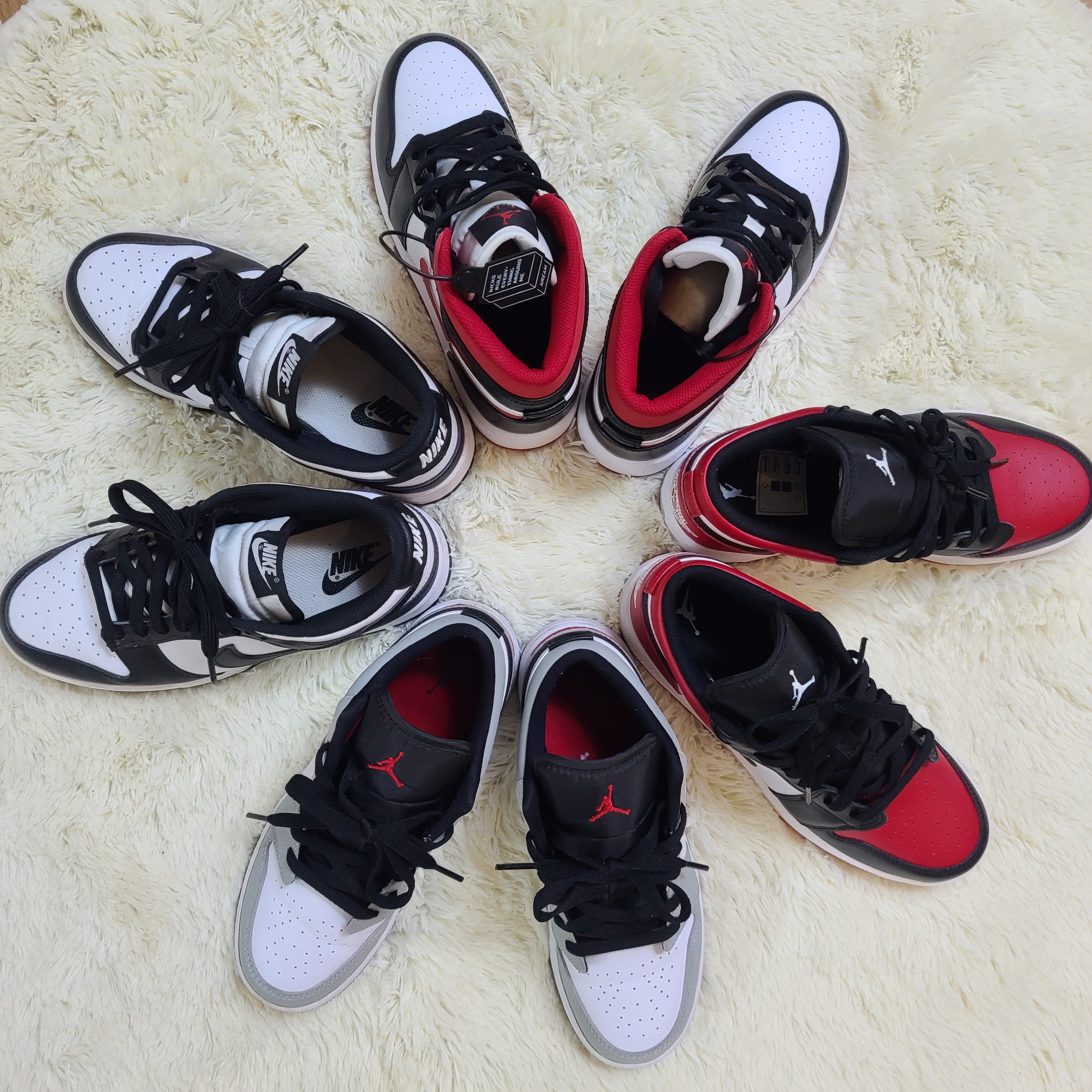 Jordan 1 Mid Gym Red Black White, (GS) Jordan 1 Low Bred Toe 착용 스타일 - 4