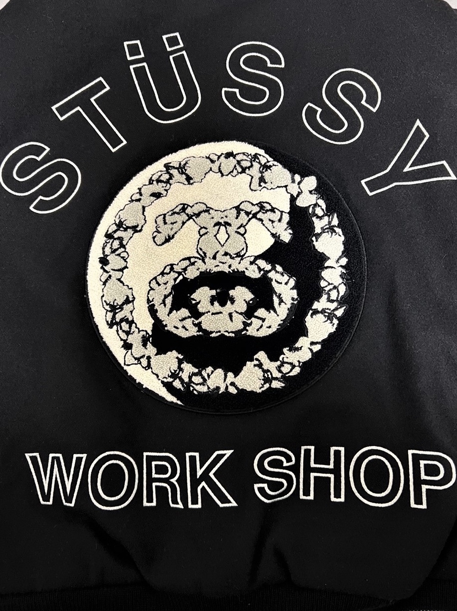 Stussy x Our Legacy x Denim Tears TTL Varsity Jacket Black 착용 스타일 - 1