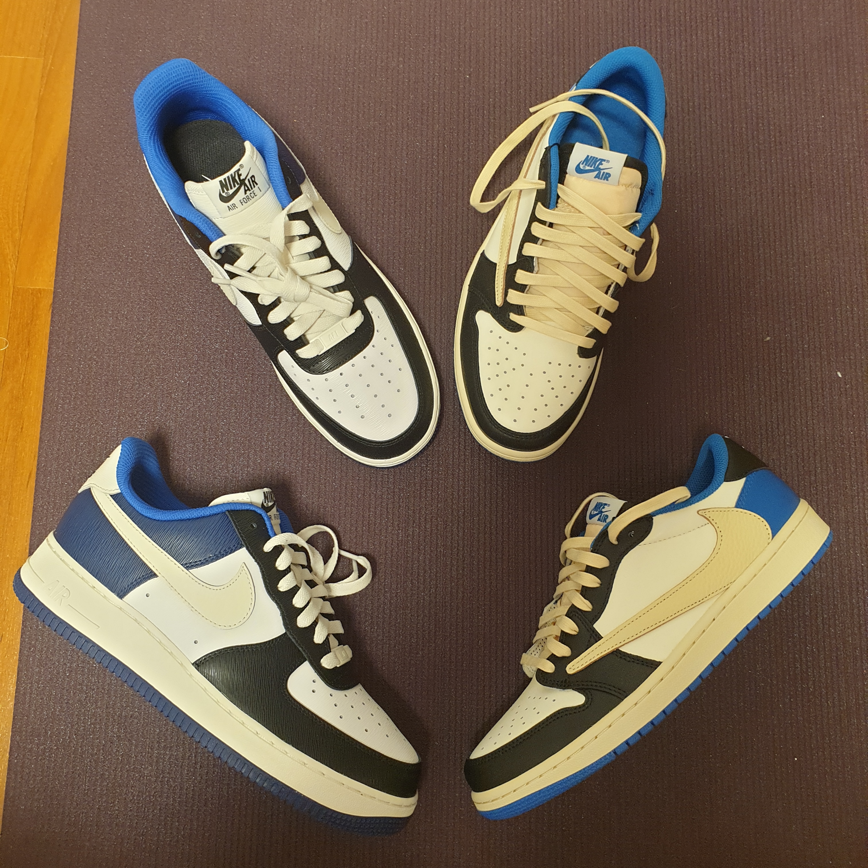 Nike Air Force 1 '07 Low White, Jordan 1 x Travis Scott x Fragment Retro Low OG SP Military Blue 착용 스타일 - 2