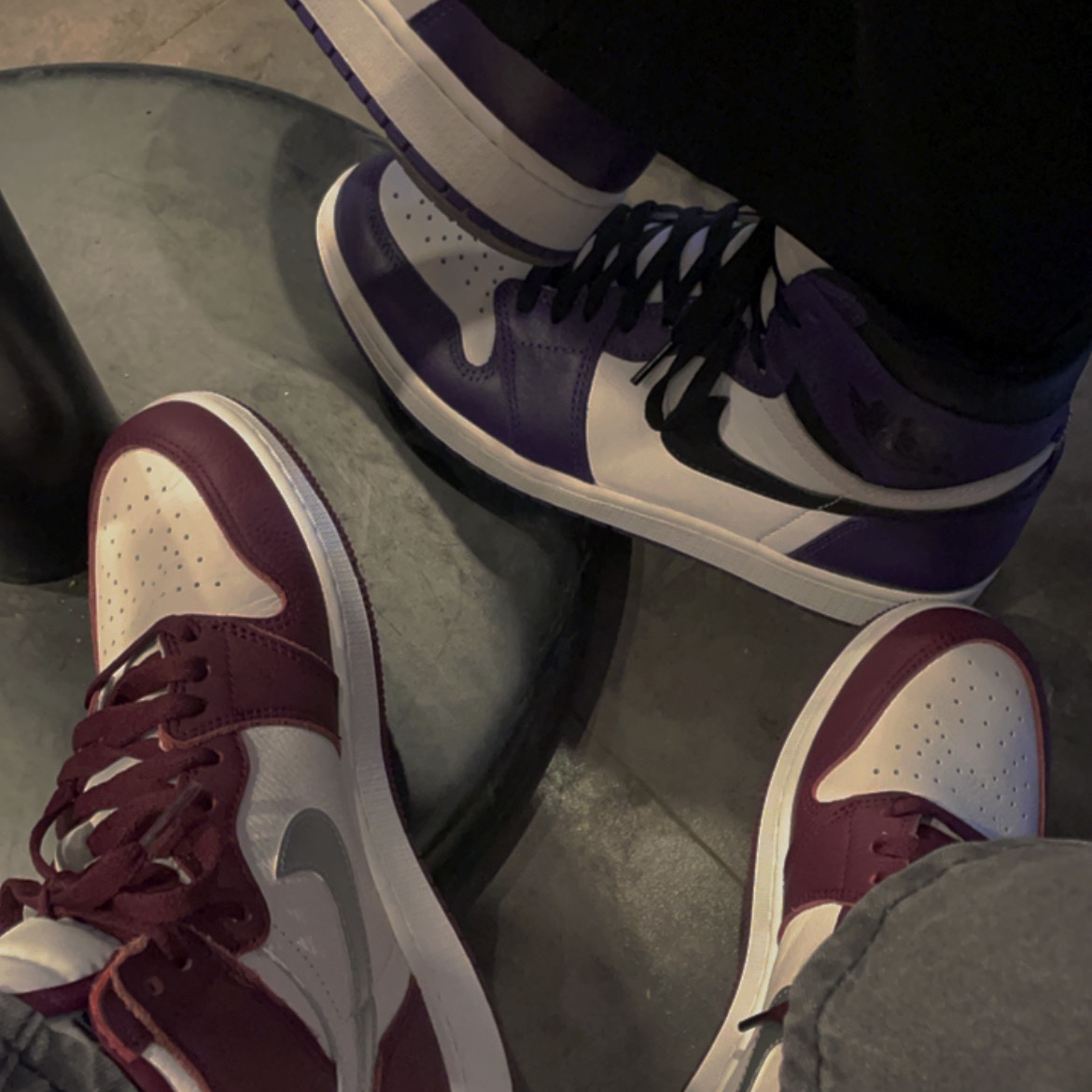Jordan 1 Retro High OG Bordeaux, Jordan 1 Retro High OG Court Purple 2020 착용 스타일