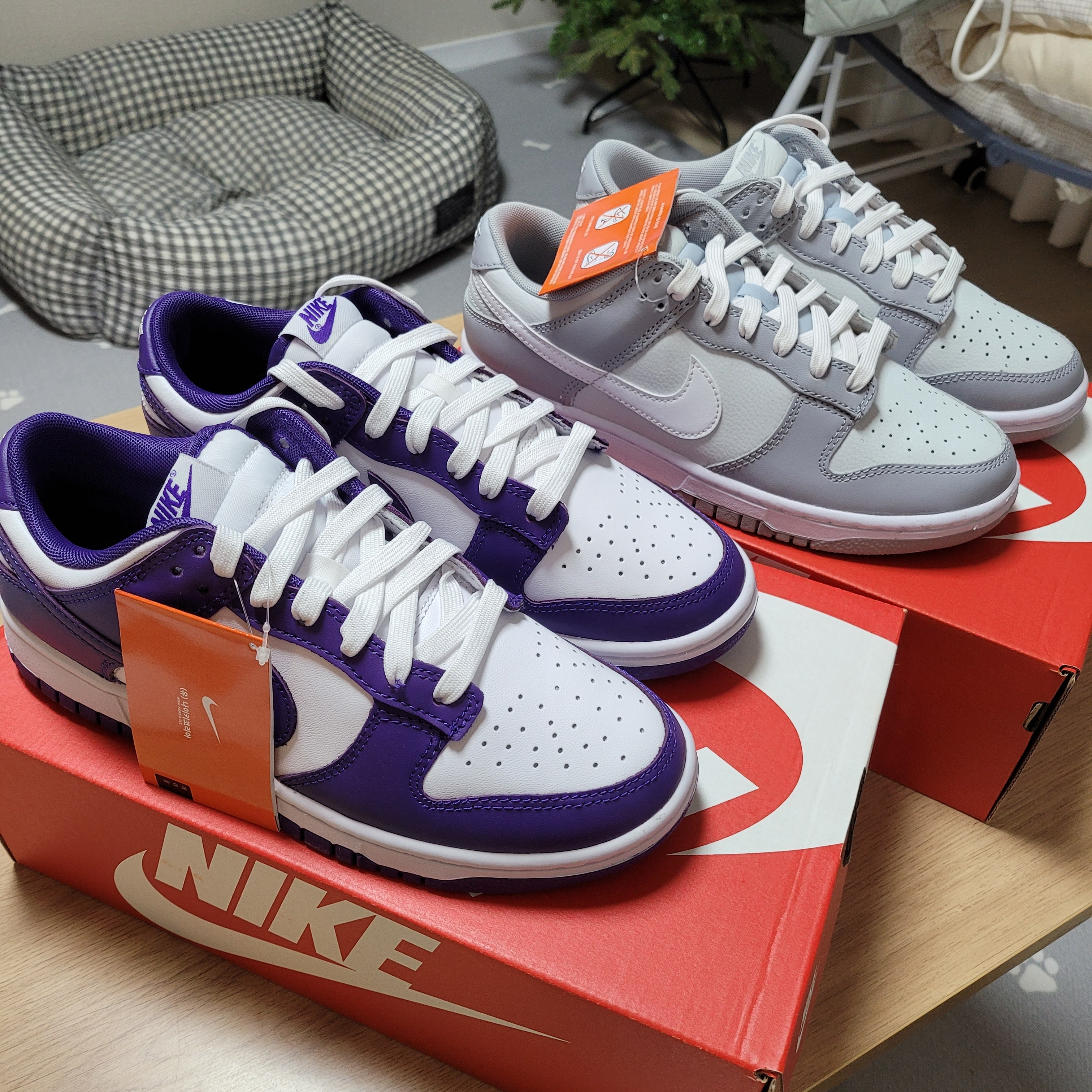 Nike Dunk Low Retro Championship Court Purple, Nike Dunk Low Retro Wolf Grey 착용 스타일