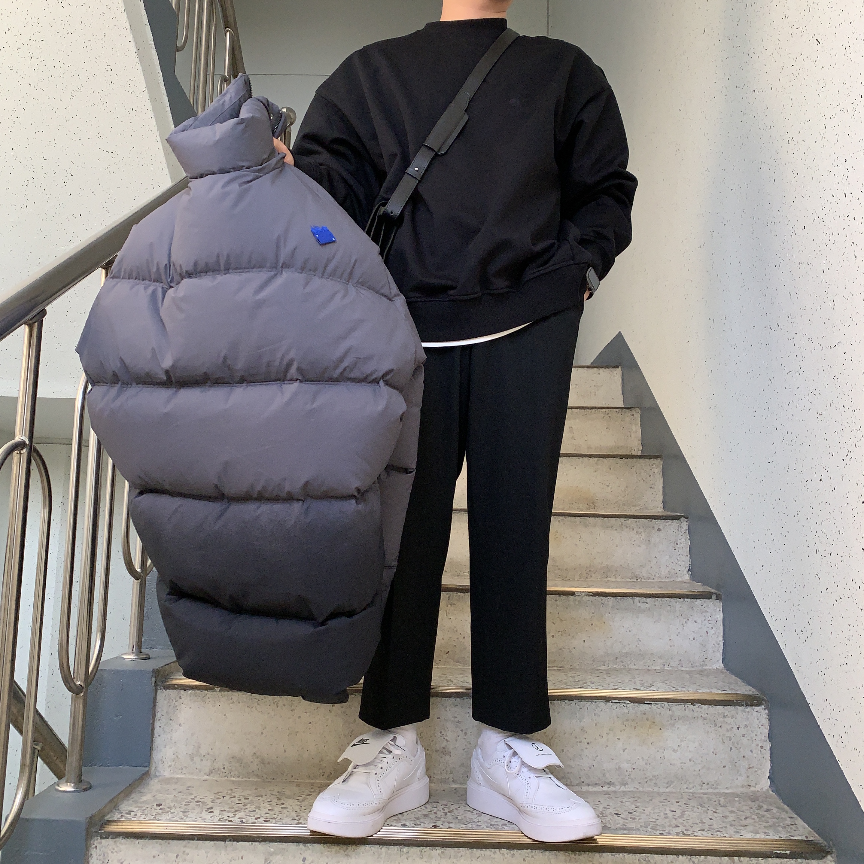 Zara x Ader Error Puffer Jacket Grey, Nike x Peaceminusone Kwondo1 White 착용 스타일