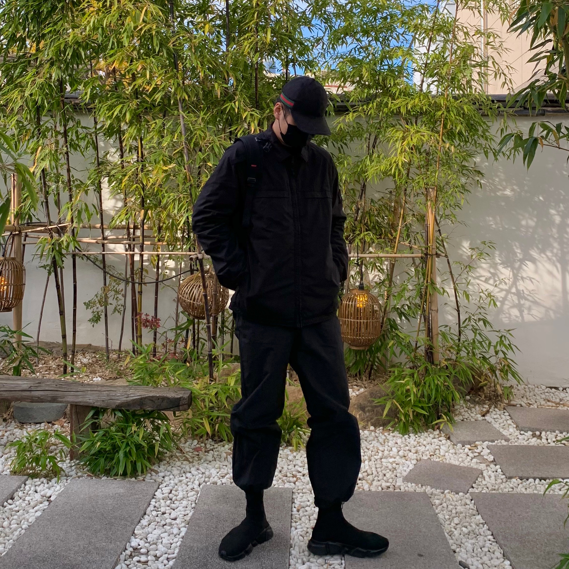 Balenciaga Speed Trainer Black 2021, Stone Island 119F4 Ghost Piece Stretch Cotton Reversible Overshirt Black - 21SS 착용 스타일