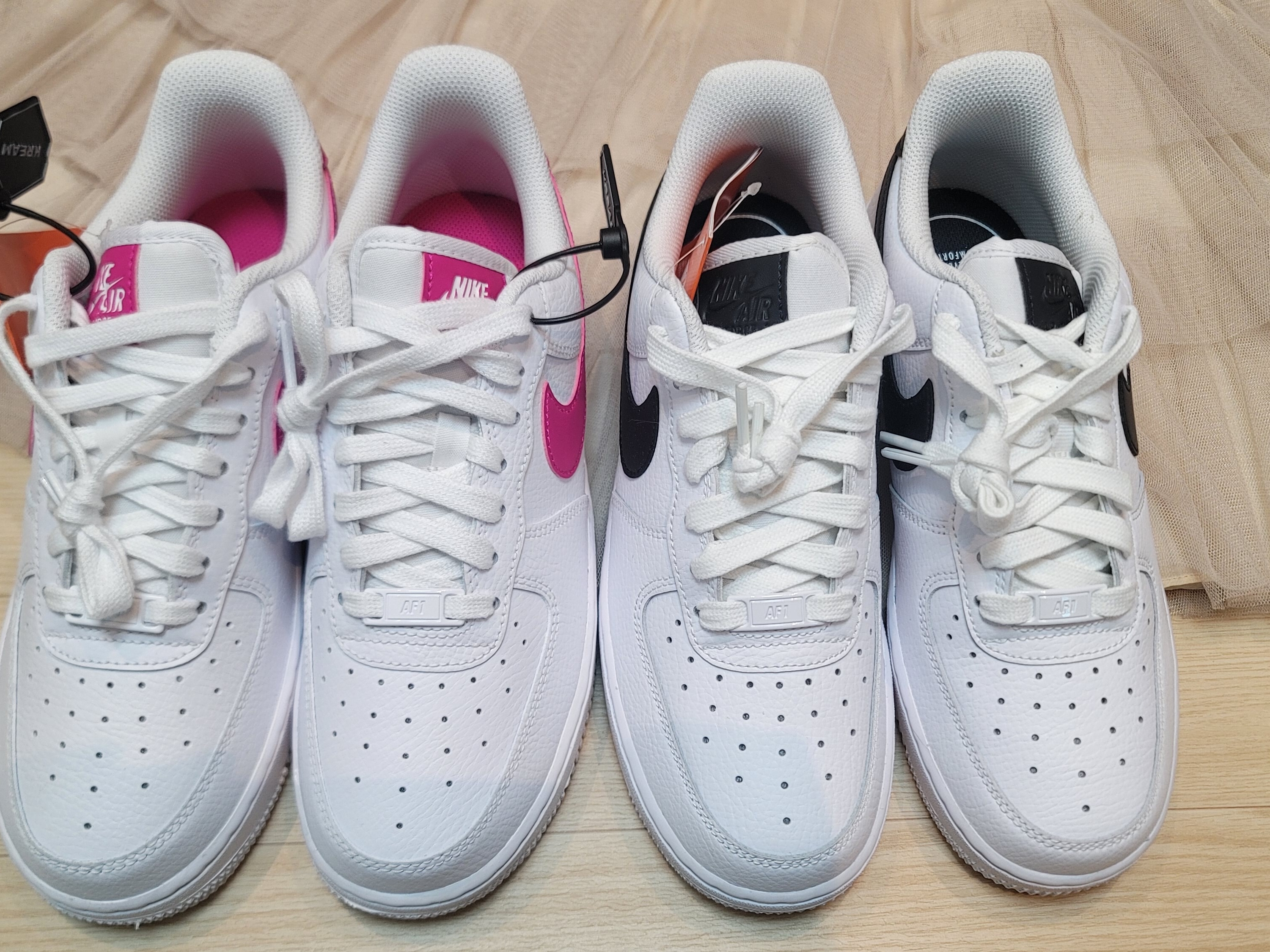 (W) Nike Air Force 1 '07 White Pink Prime, (Kids) Nike Everyday Plus Socks Pink White (6 Pack/Korean Ver.) 착용 스타일 - 4