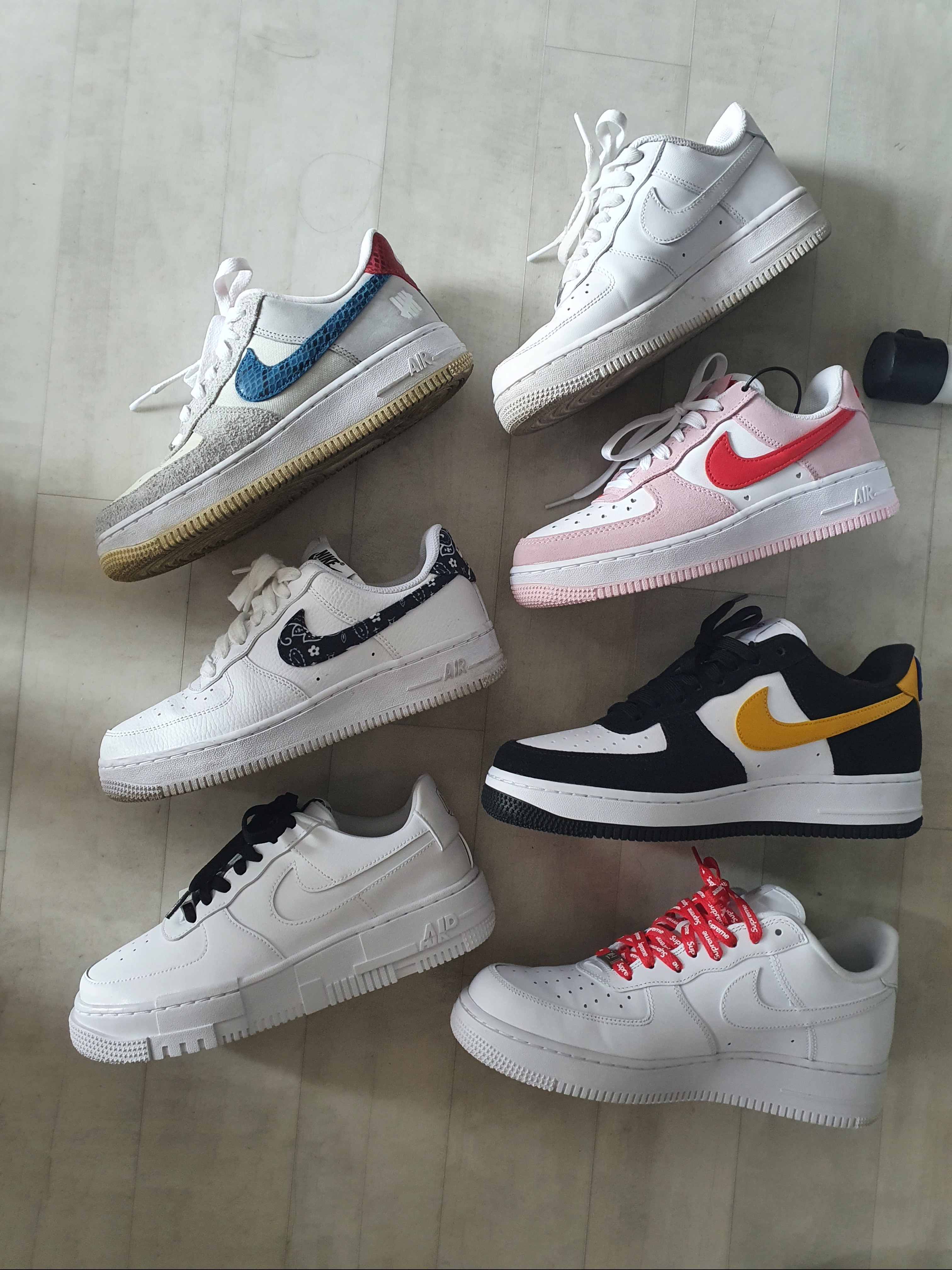 Nike Air Force 1 '07 QS Valentine's Day, Nike Air Force 1 '07 LV8 Athletic Club Black Dark Sulfur 착용 스타일