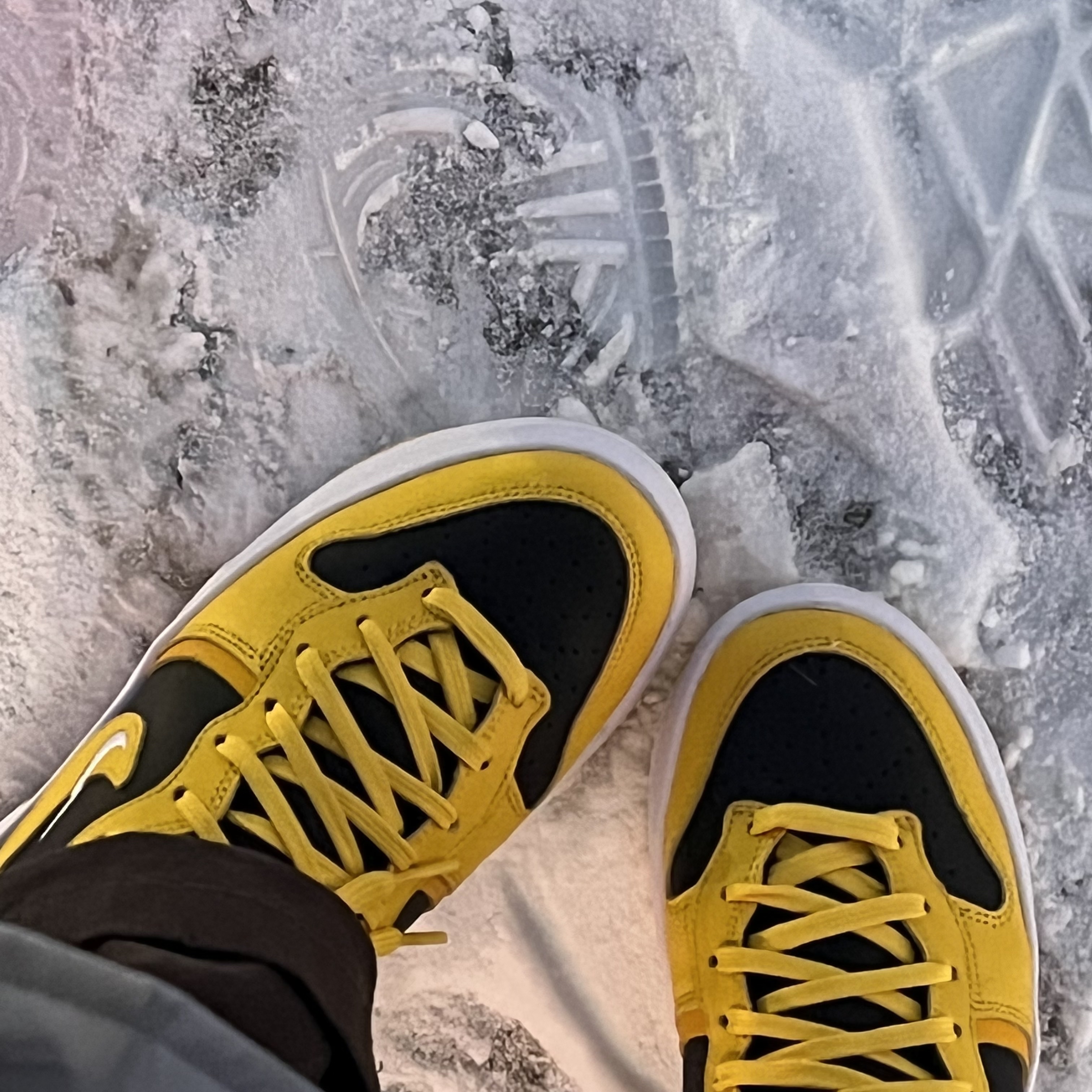 (W) Nike Dunk High Up Black and Varsity Maize 착용 스타일 - 1