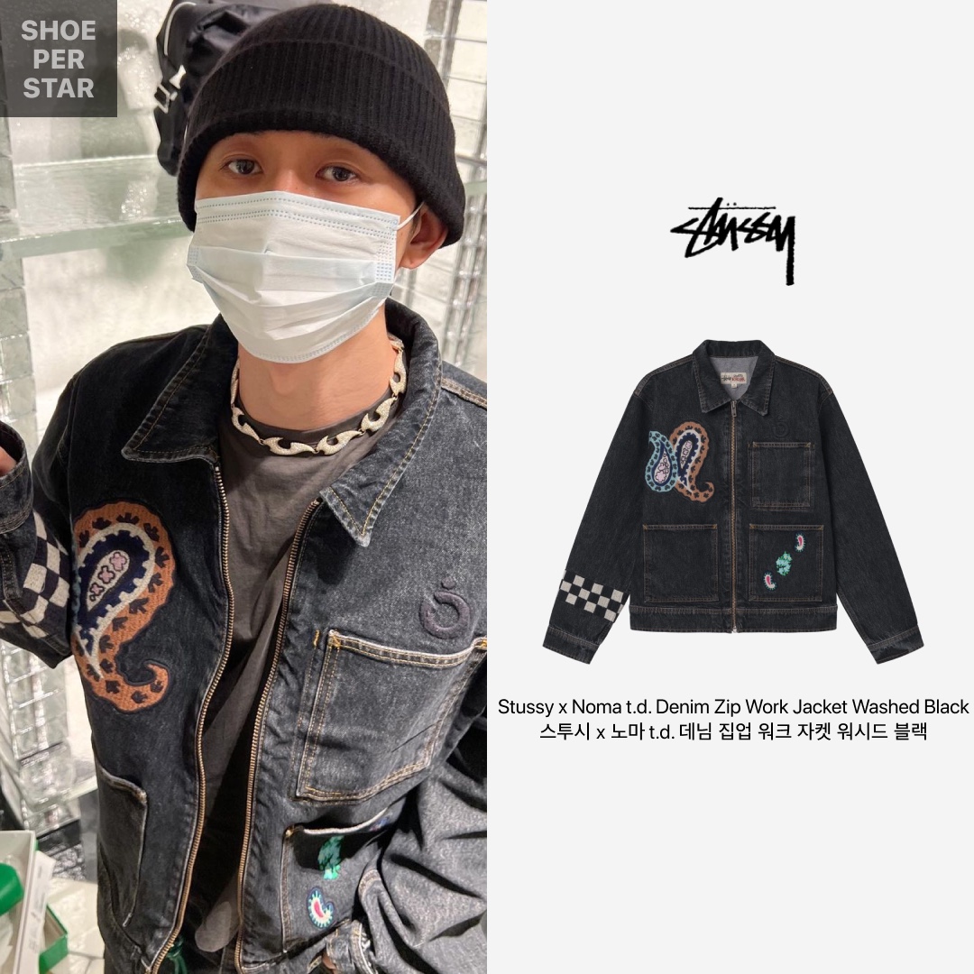 Stussy x Takahiromiyashita The Soloist 40 WT T-Shirt, Stussy x Noma t.d. Denim Zip Work Jacket Washed Black 착용 스타일 - 3