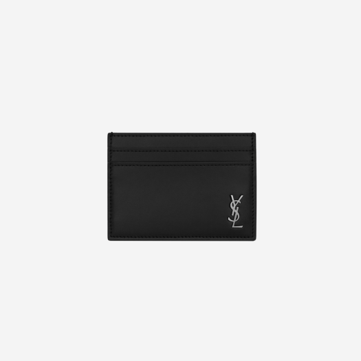 Saint Laurent Tiny Silver Monogram Card Case in Matte Leather Black