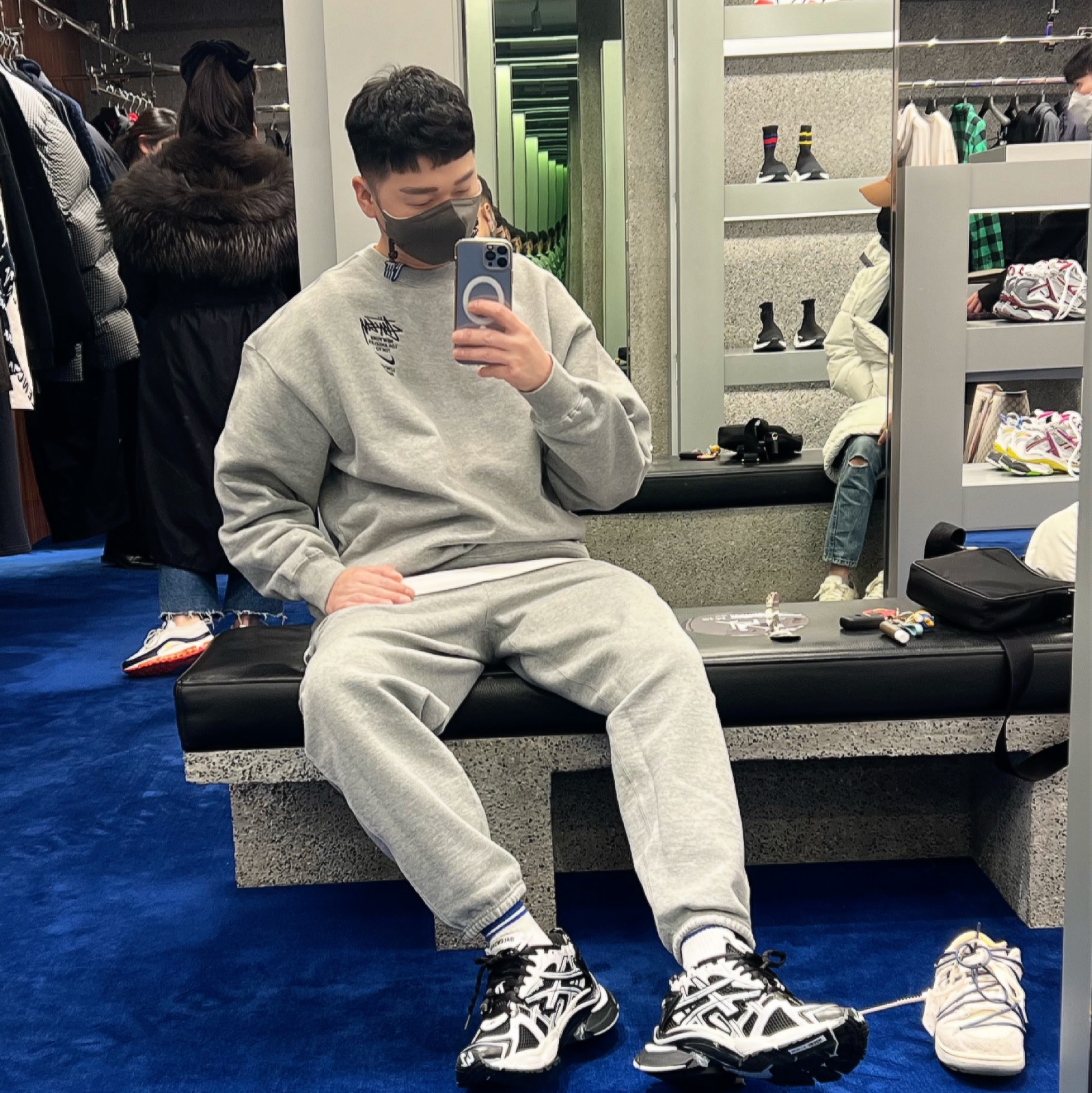 Nike x Stussy NRG ZR Fleece Crewneck Heather Grey - US/EU, Nike x Stussy NRG ZR Fleece Pants Heather Grey - US/EU 착용 스타일