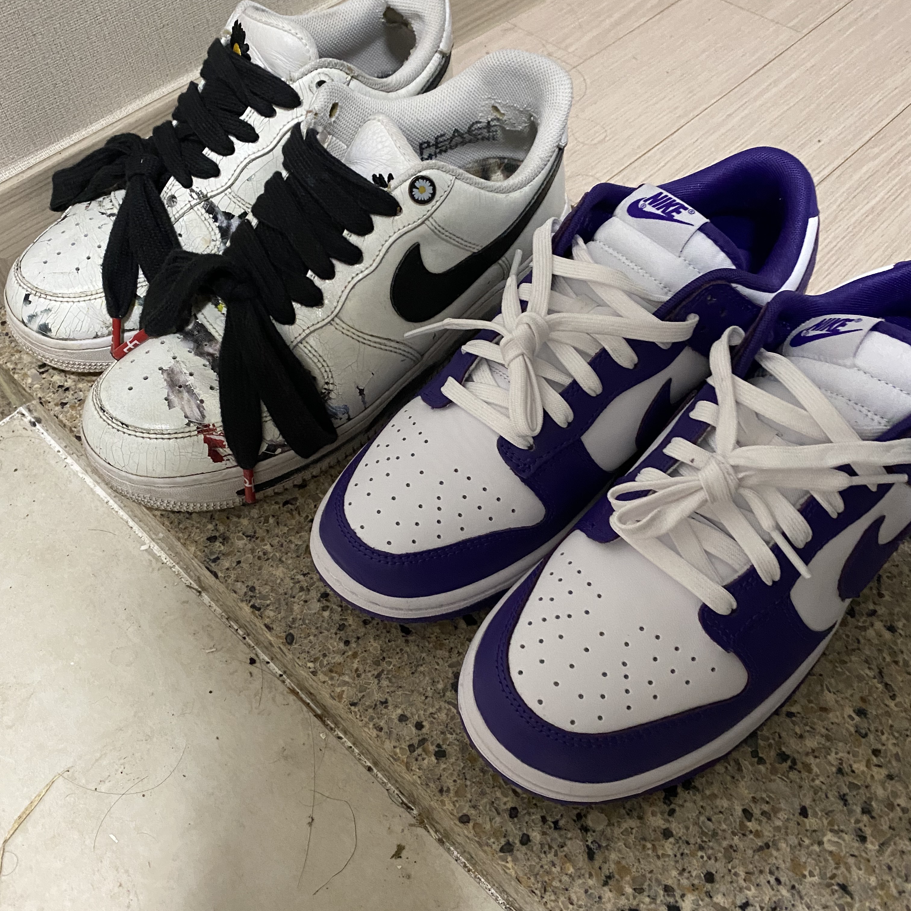 Nike Dunk Low Retro Championship Court Purple, Nike x Peaceminusone Air Force 1 Low Para-Noise 2.0 착용 스타일 - 4