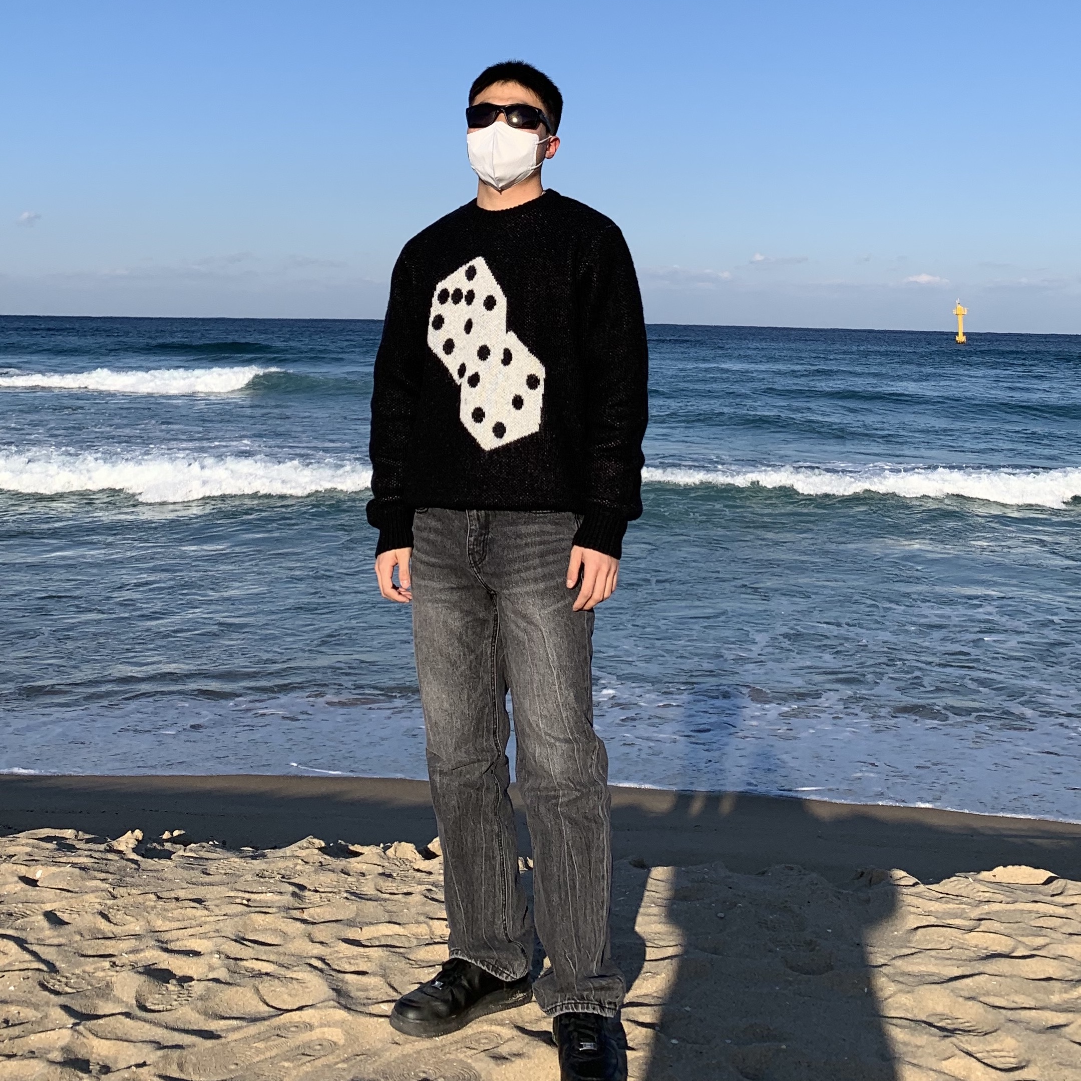 Stussy Dice Mohair Sweater Black, Nike x Supreme Air Force 1 Low Black 착용 스타일