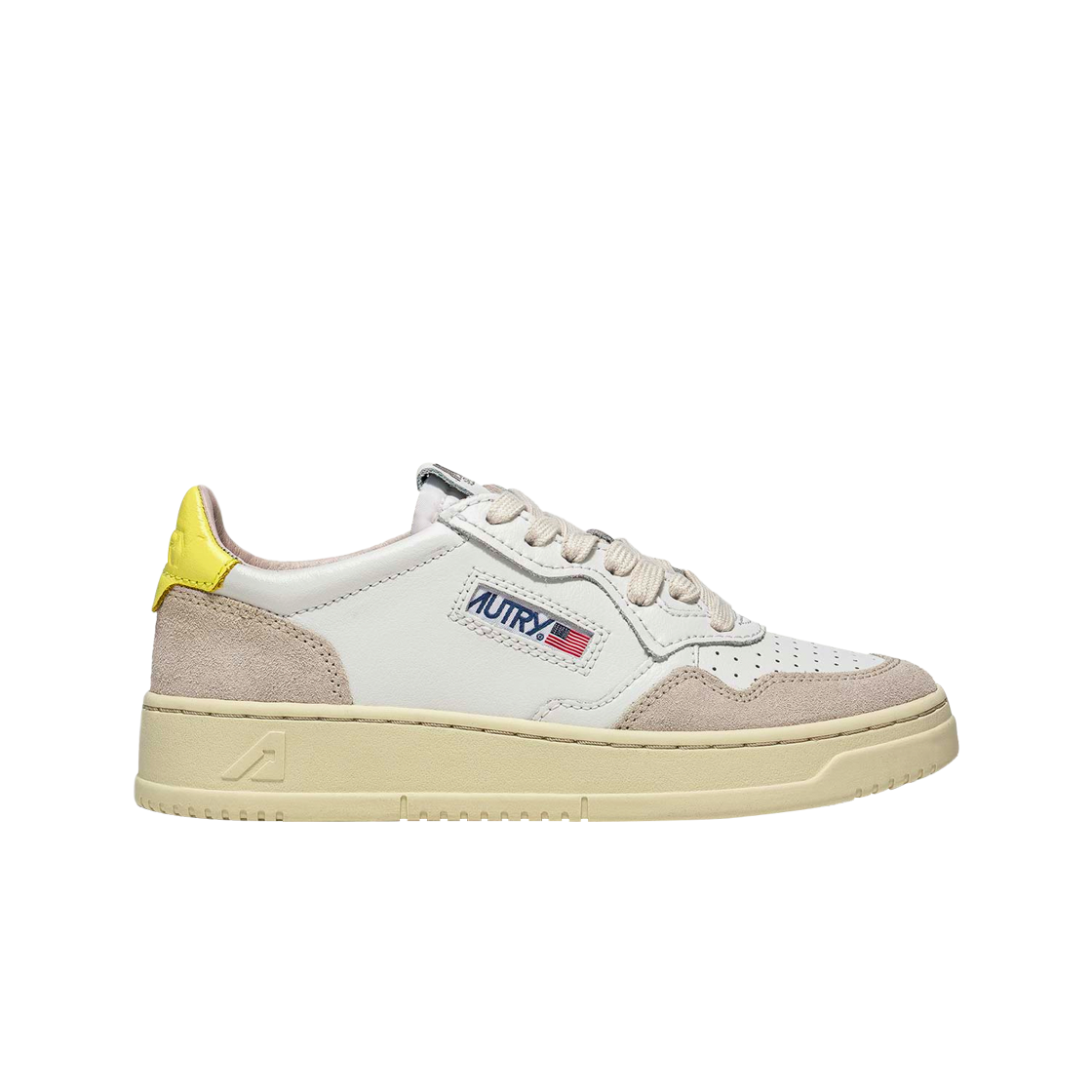 (W) 오트리 메달리스트 로우 레더 스웨이드 스니커즈 화이트 옐로우((W) Autry Medalist Low Leather Suede Sneakers White Yellow)
