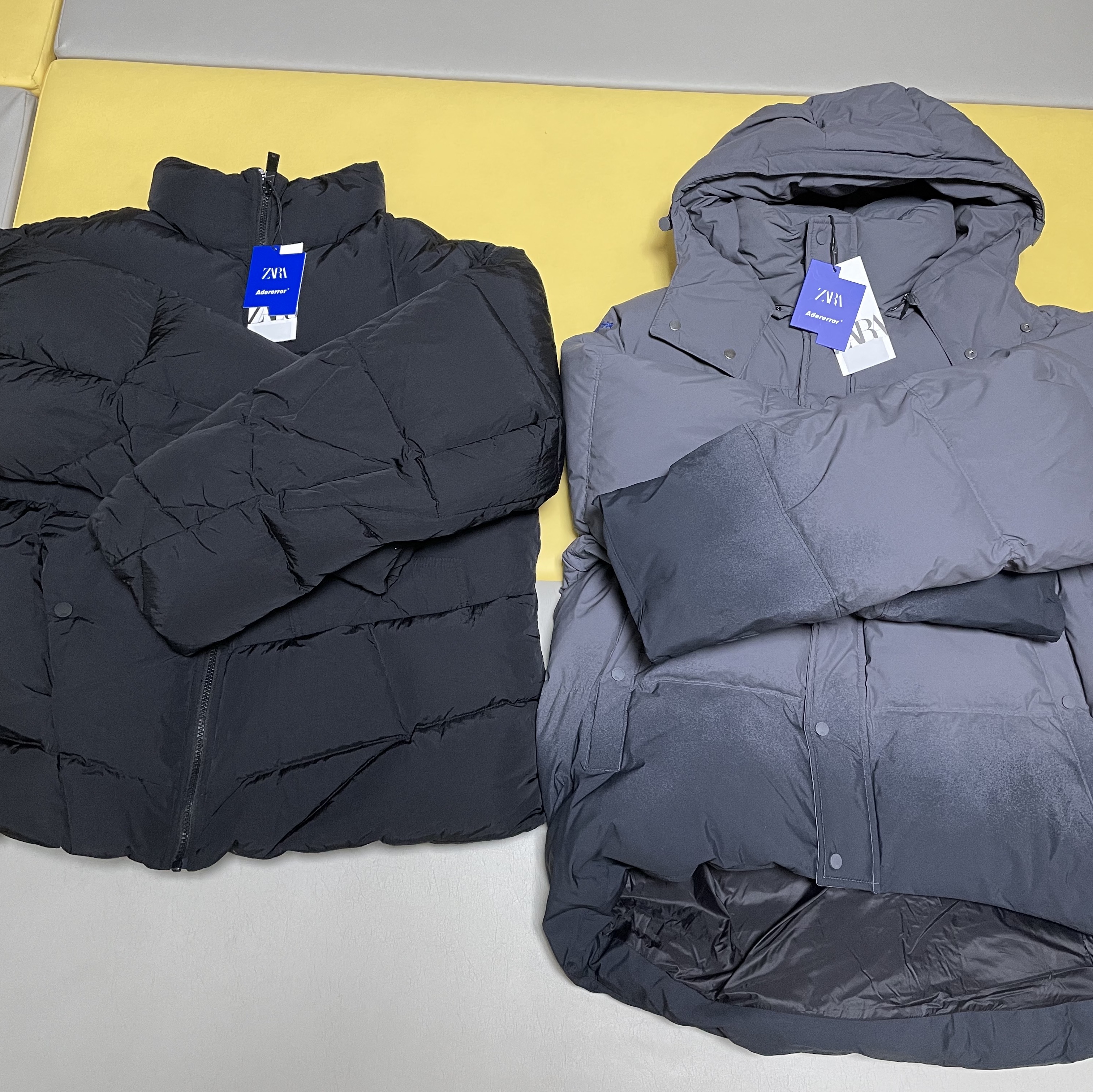 Zara x Ader Error Puffer Jacket Black, Zara x Ader Error Puffer Jacket Grey 착용 스타일