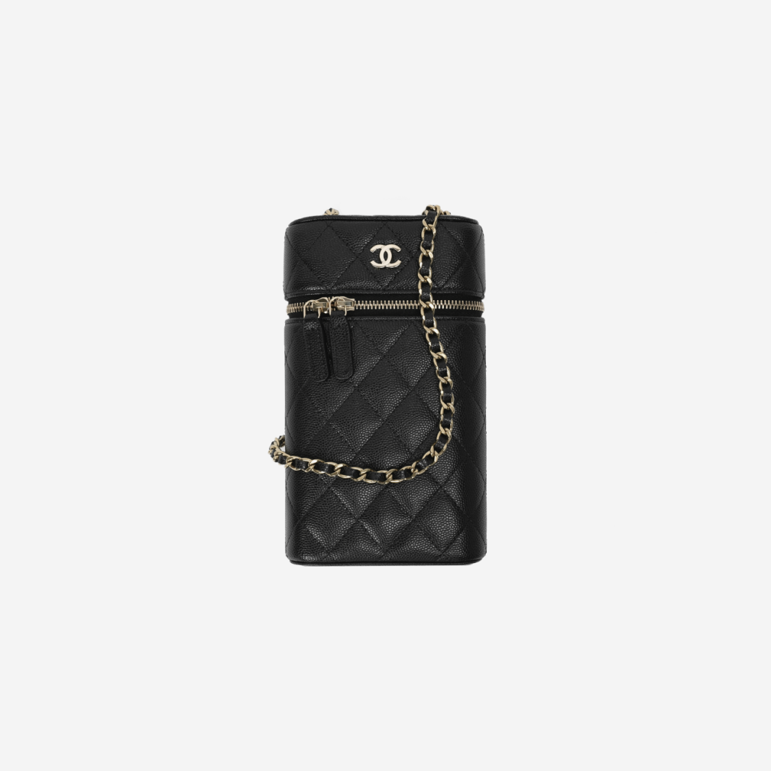 샤넬 클래식 코스메틱 케이스 체인 폰 홀더 그레인드 카프스킨 & 골드 메탈 블랙(Chanel Classic Vanity Phone Holder With Chain Grained Calfskin & Gold Black) - 1