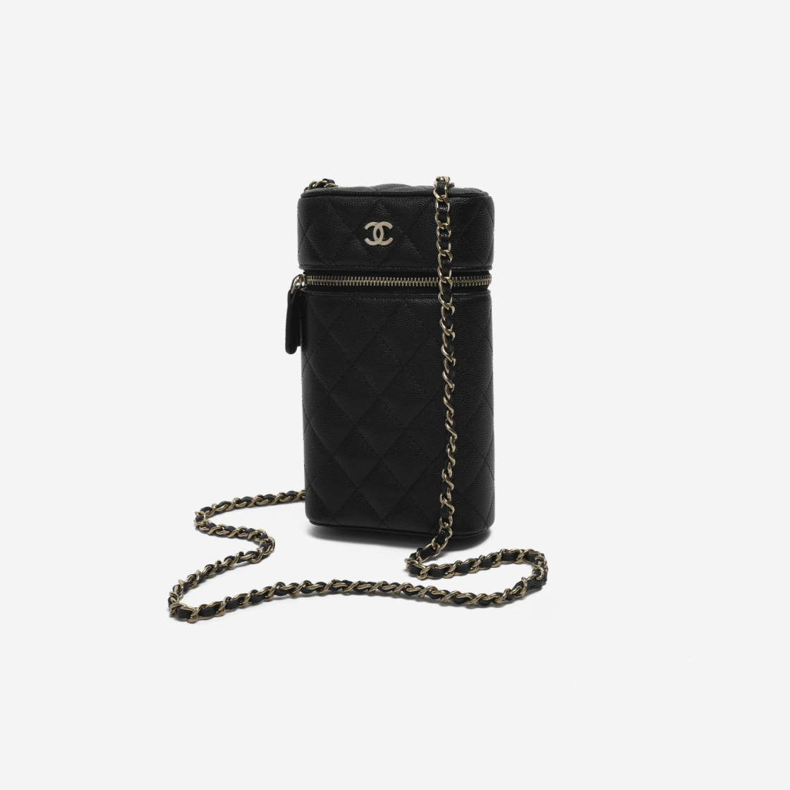샤넬 클래식 코스메틱 케이스 체인 폰 홀더 그레인드 카프스킨 & 골드 메탈 블랙(Chanel Classic Vanity Phone Holder With Chain Grained Calfskin & Gold Black) - 2