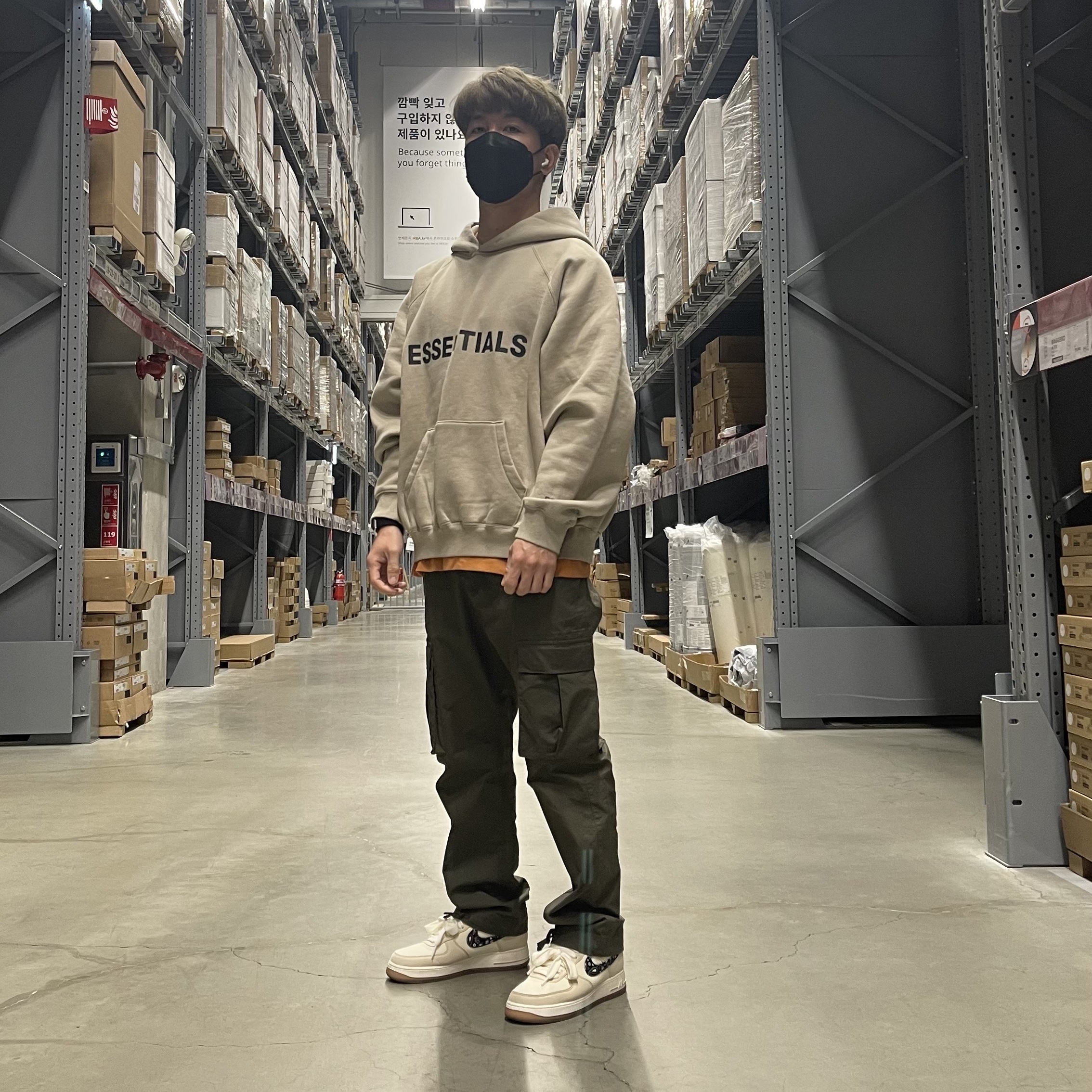 Essentials 3D Silicon Applique Pullover Hoodie Oatmeal/Oatmeal Heather/Light Heather Oatmeal 2020, Nike Air Force 1 '07 LV8 Paisley Swoosh 착용 스타일