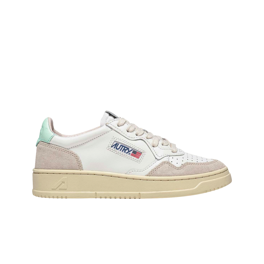 (W) 오트리 메달리스트 로우 레더 스웨이드 스니커즈 화이트 라이트 블루((W) Autry Medalist Low Leather Suede Sneakers White Light Blue)