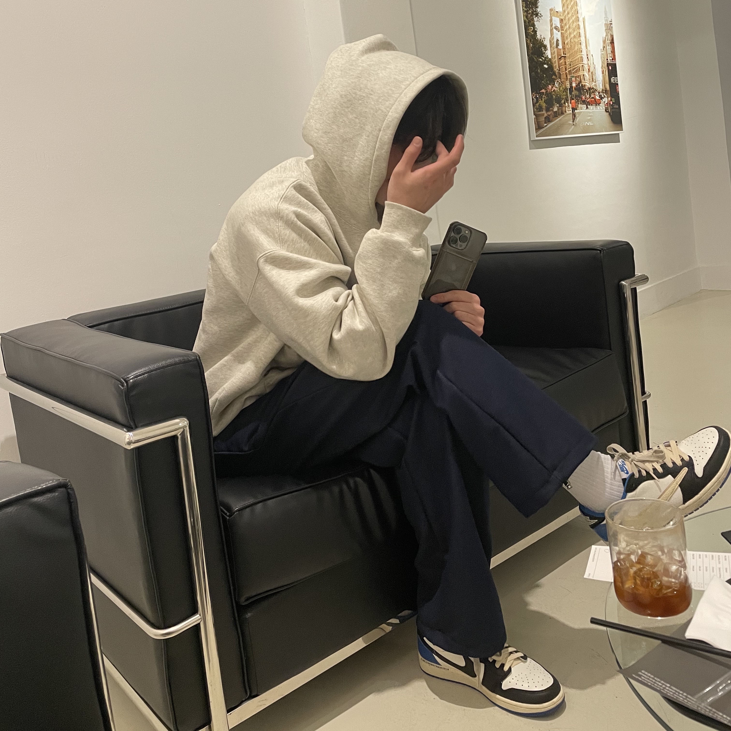 Jordan 1 x Travis Scott x Fragment Retro Low OG SP Military Blue, IAB Studio Hoodie Oatmeal Gray - 21SS 착용 스타일